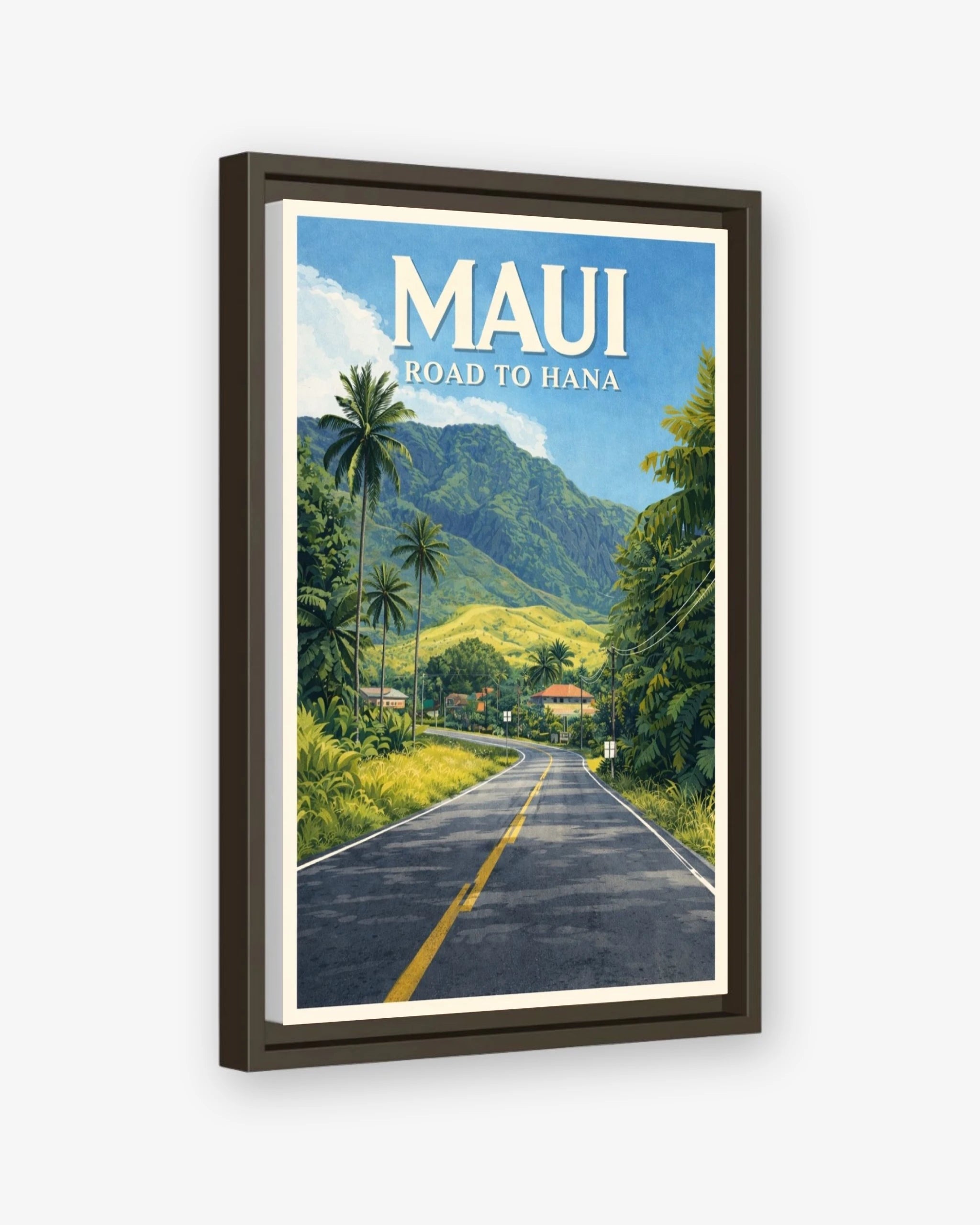 Maui Road to Hana travel poster espresso framed canvas
