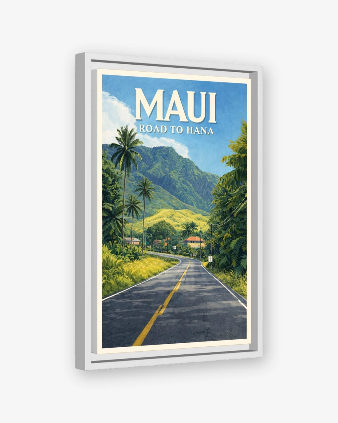 Maui Road to Hana travel poster white framed canvas
