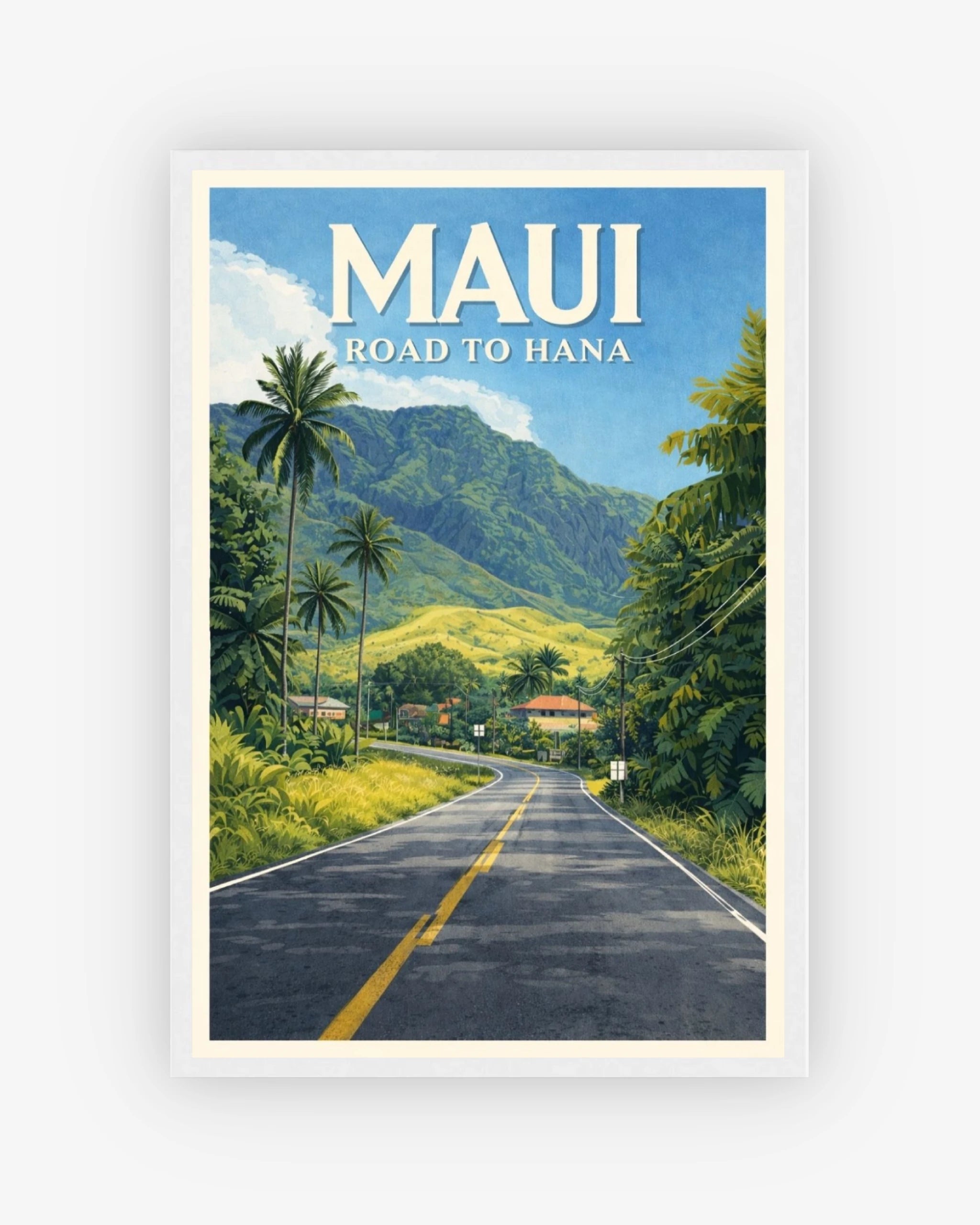 Maui Road to Hana travel poster with white frame