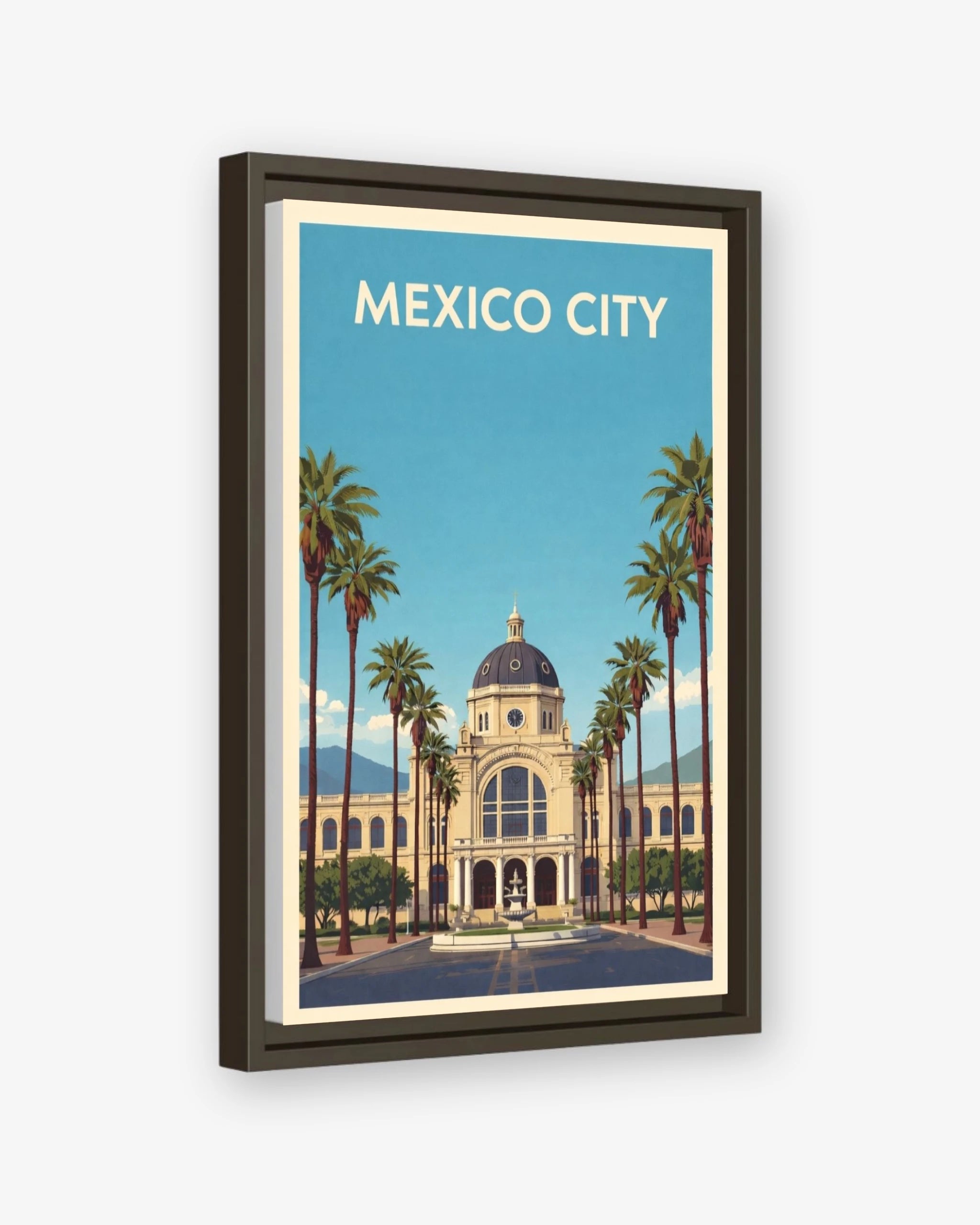 Mexico City travel poster espresso framed canvas