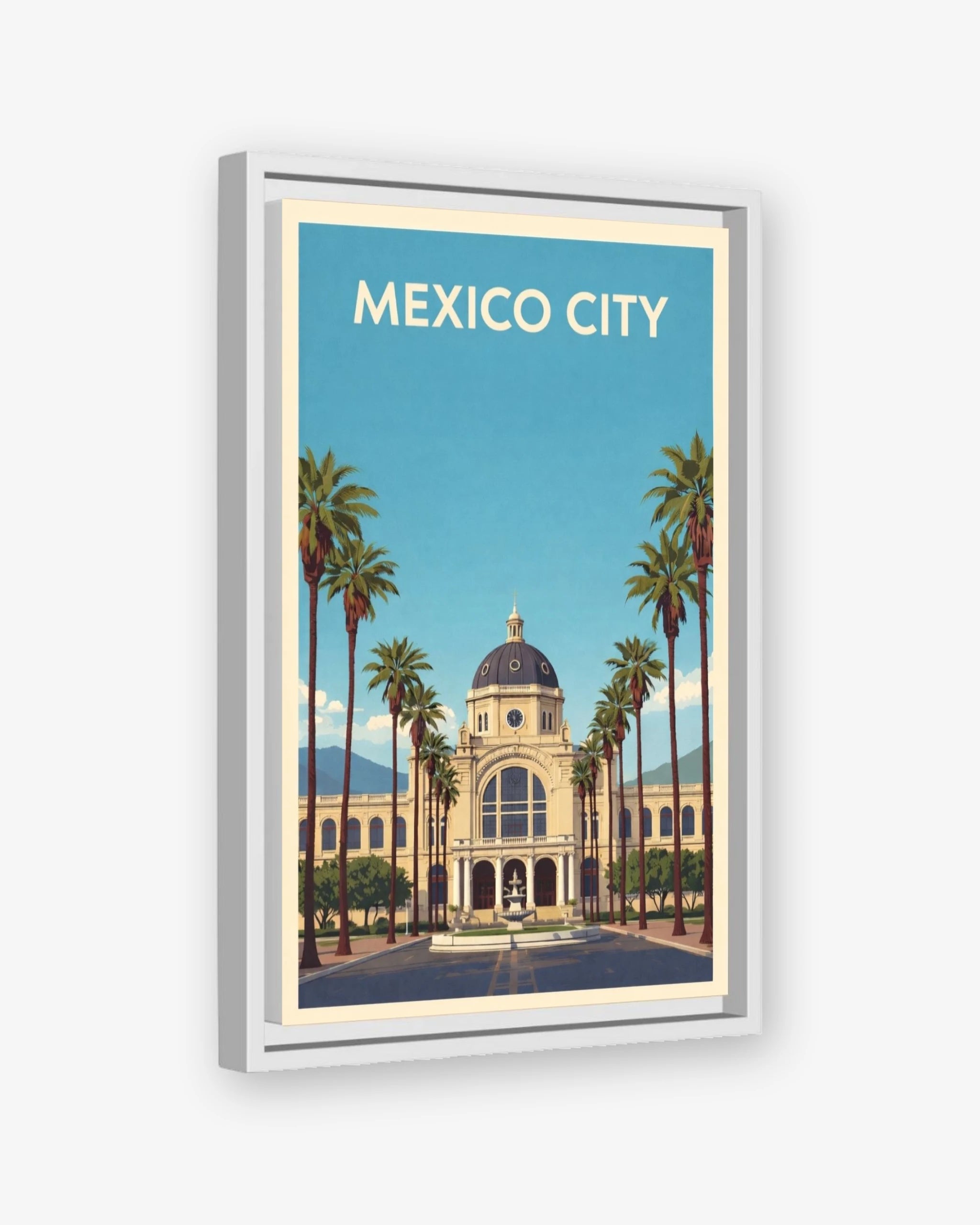 Mexico City travel poster white framed canvas