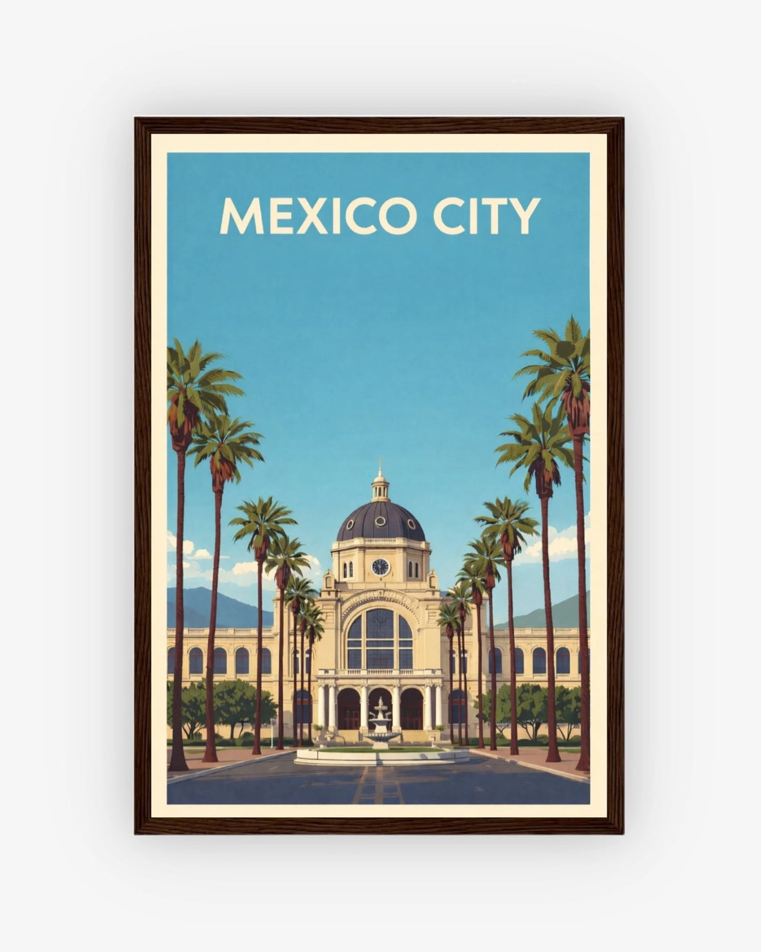 Mexico City travel poster with dark wood frame