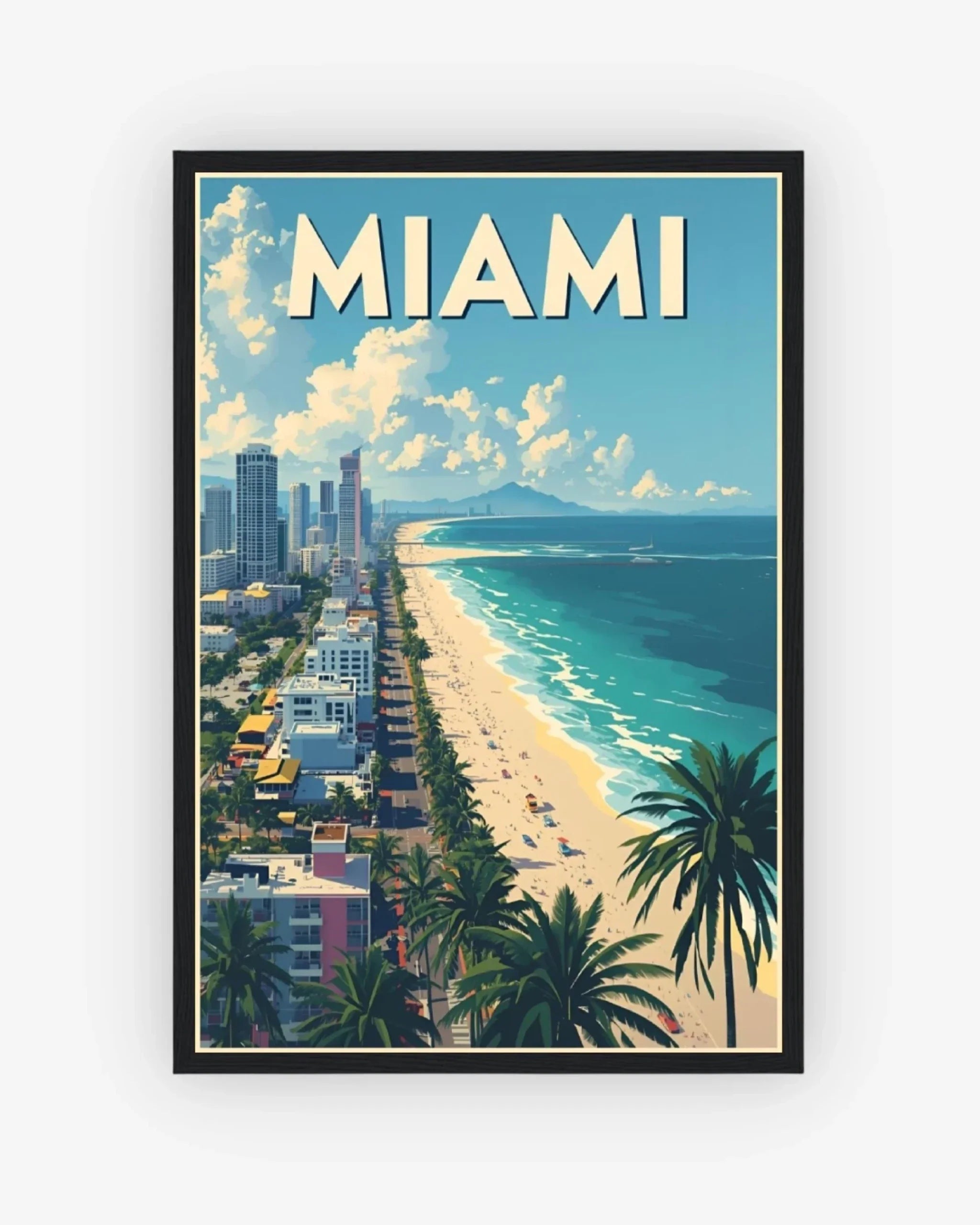 Miami Beachfront, USA Poster Black Frame Nomad Haus