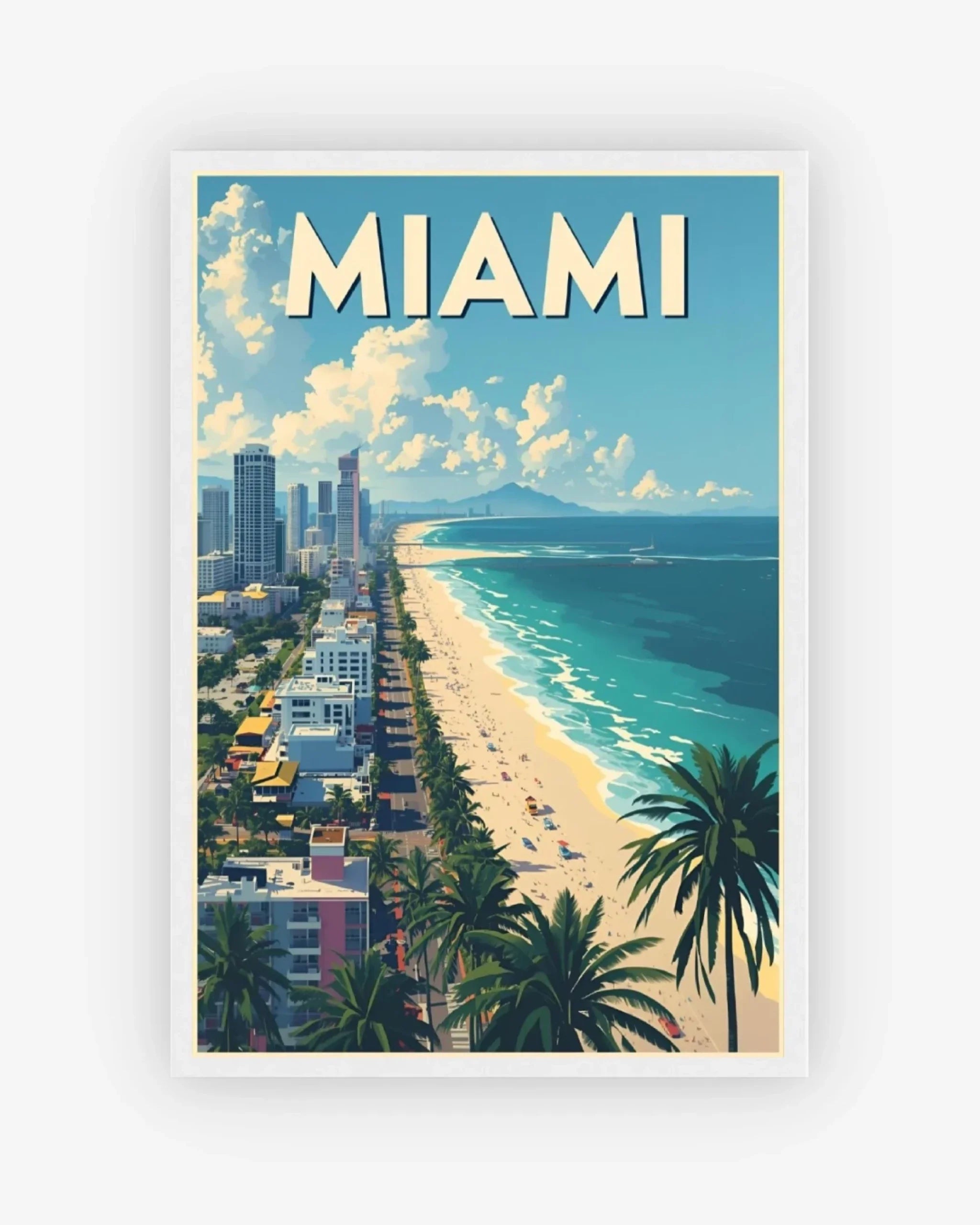 Miami Beachfront, USA Poster White Frame Nomad Haus