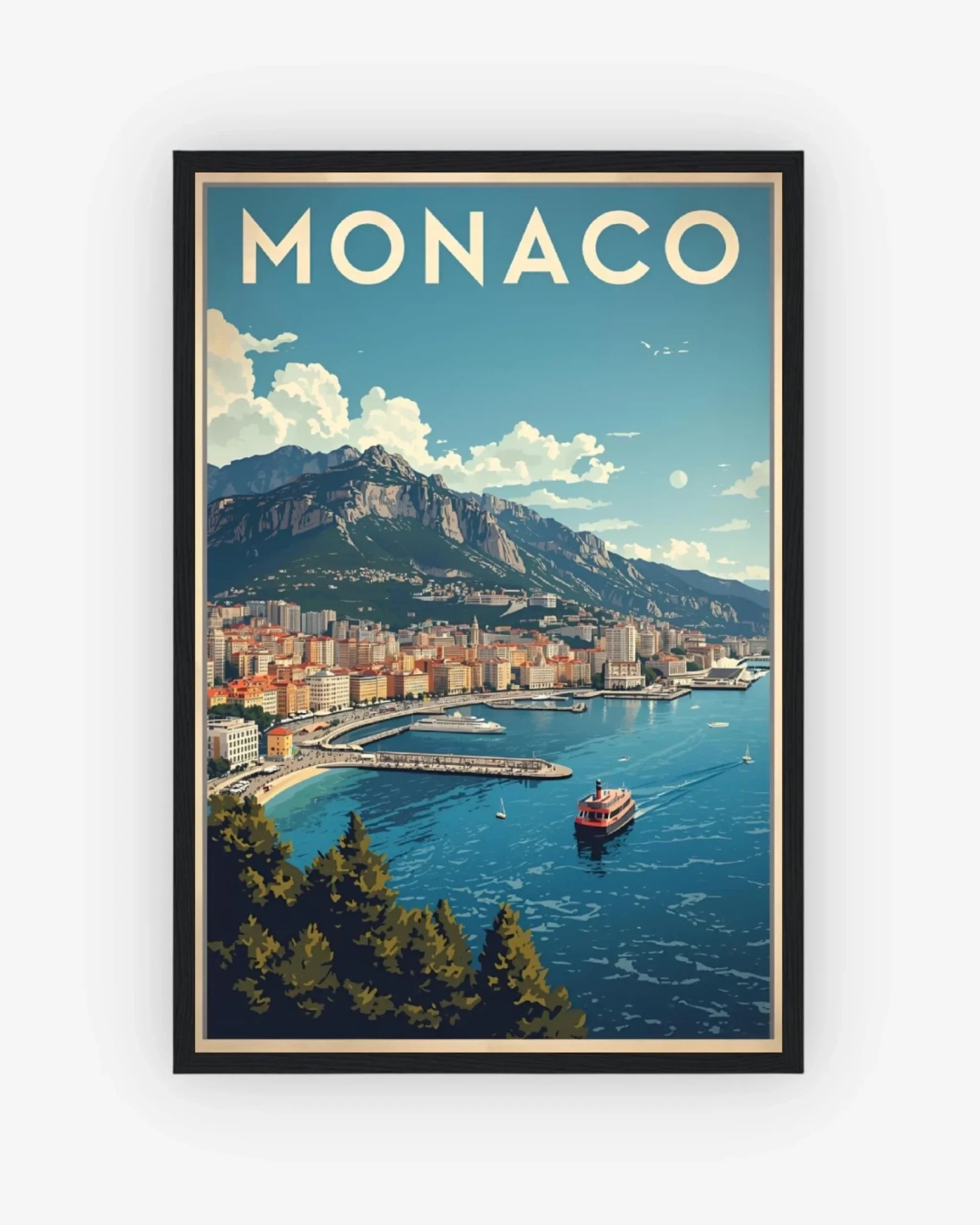 Monaco Port Hercule Poster Black Frame Nomad Haus
