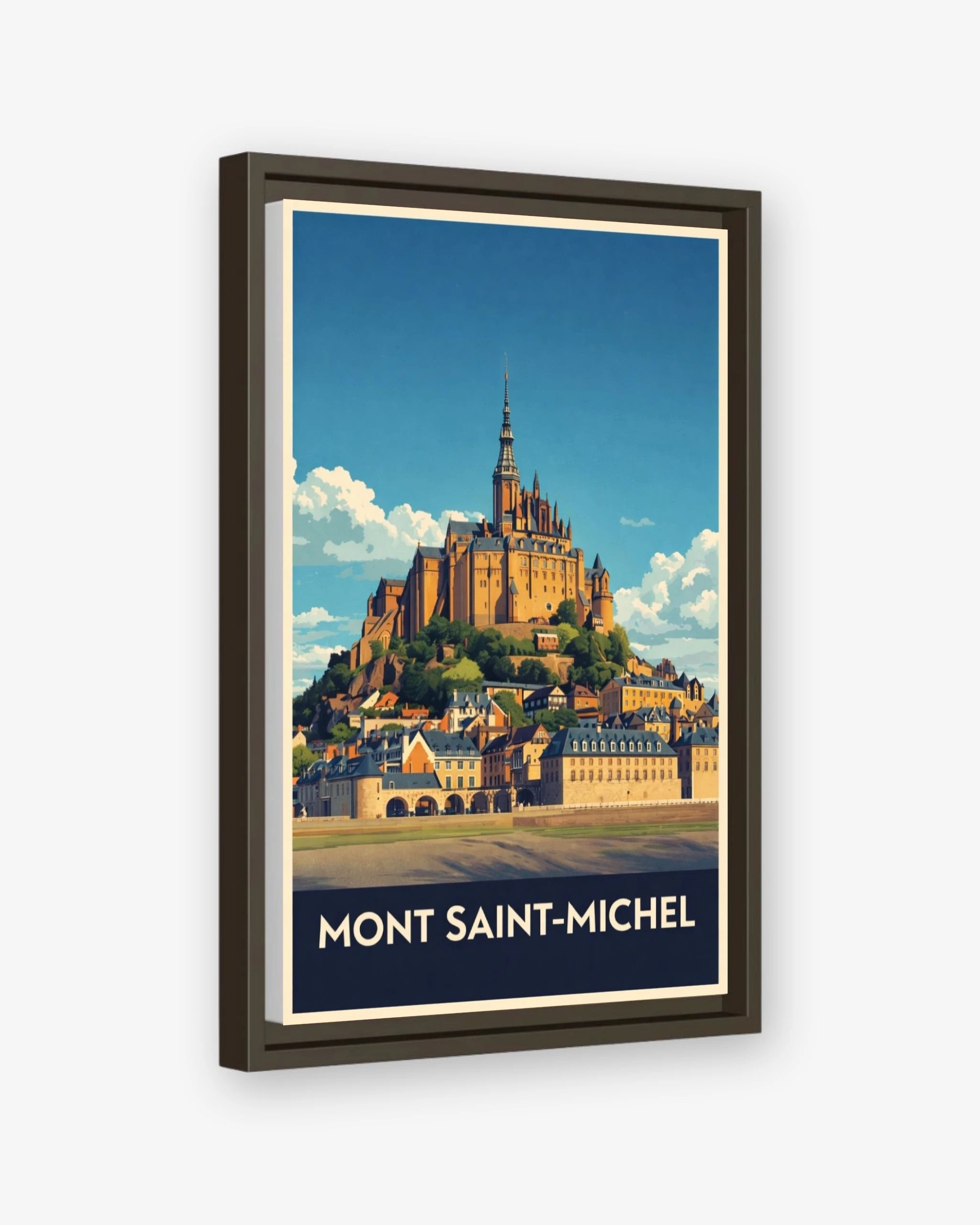 Mont Saint-Michel travel poster espresso framed canvas