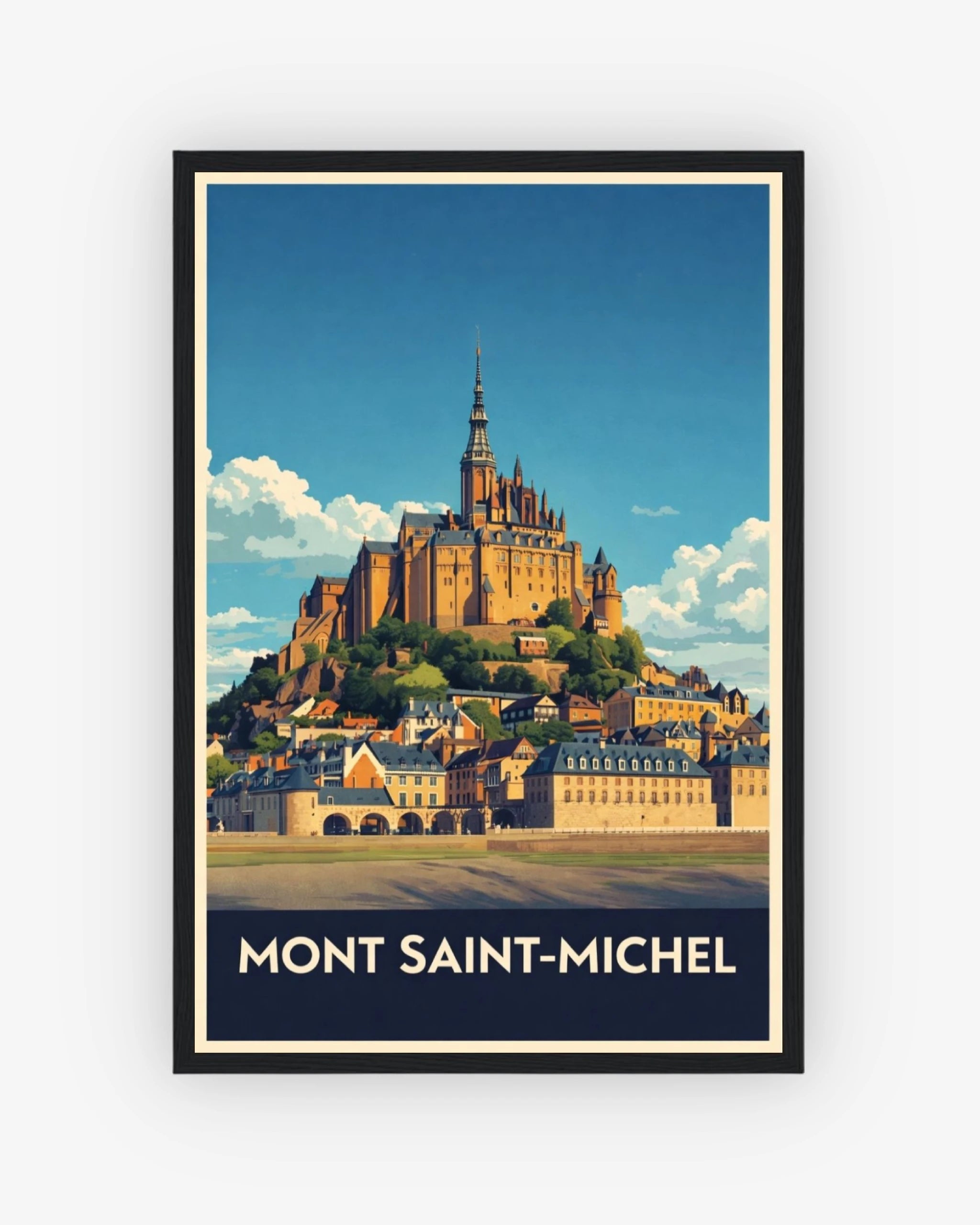 Mont Saint-Michel travel poster with black frame