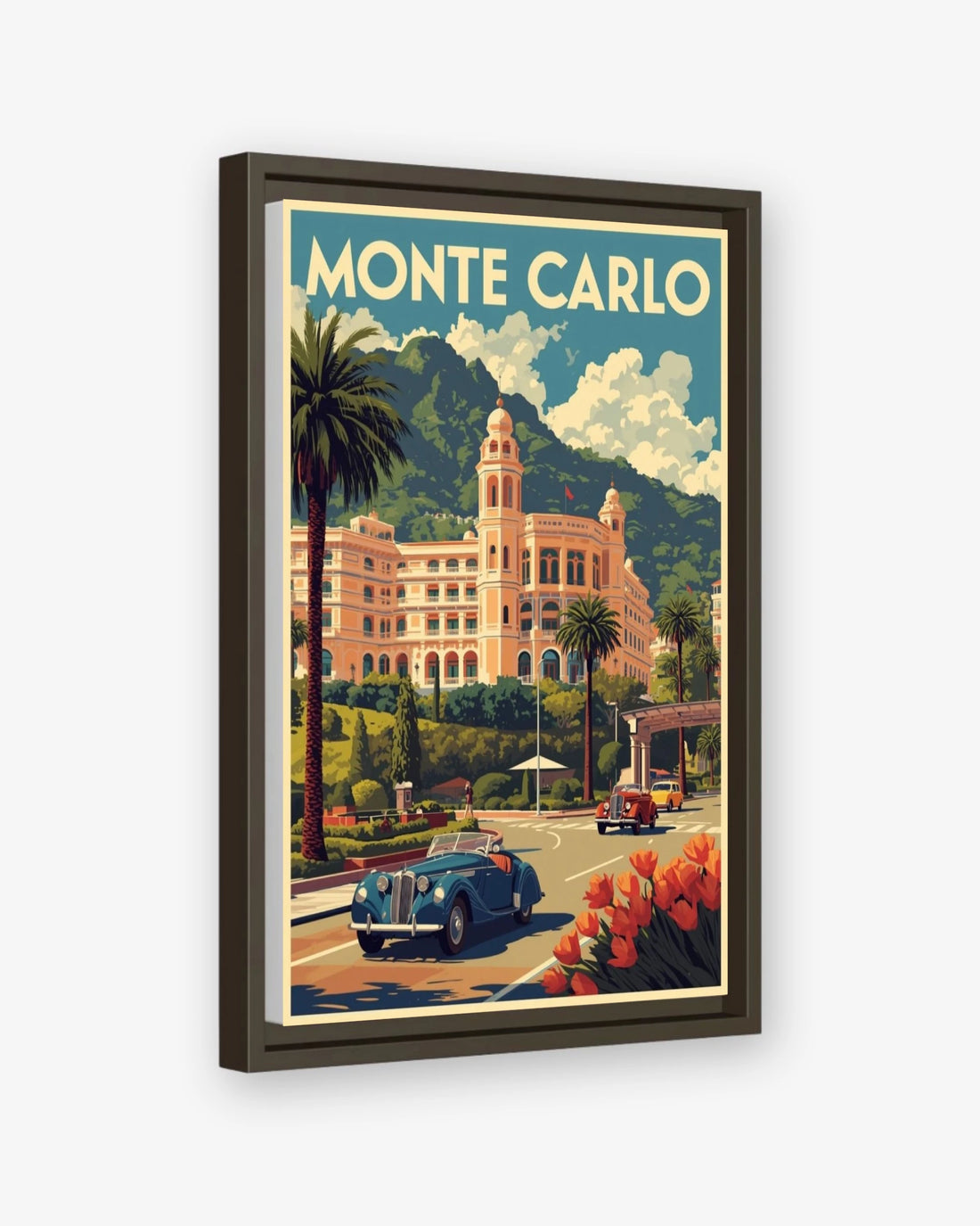 Monte Carlo travel poster espresso framed canvas