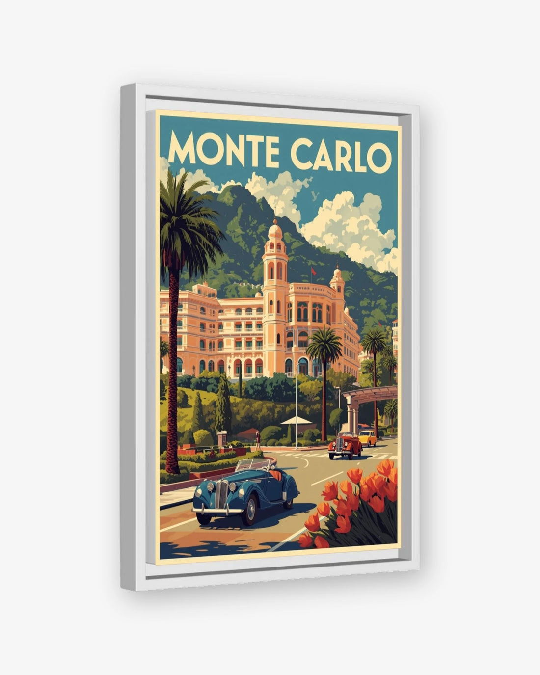 Monte Carlo travel poster white framed canvas