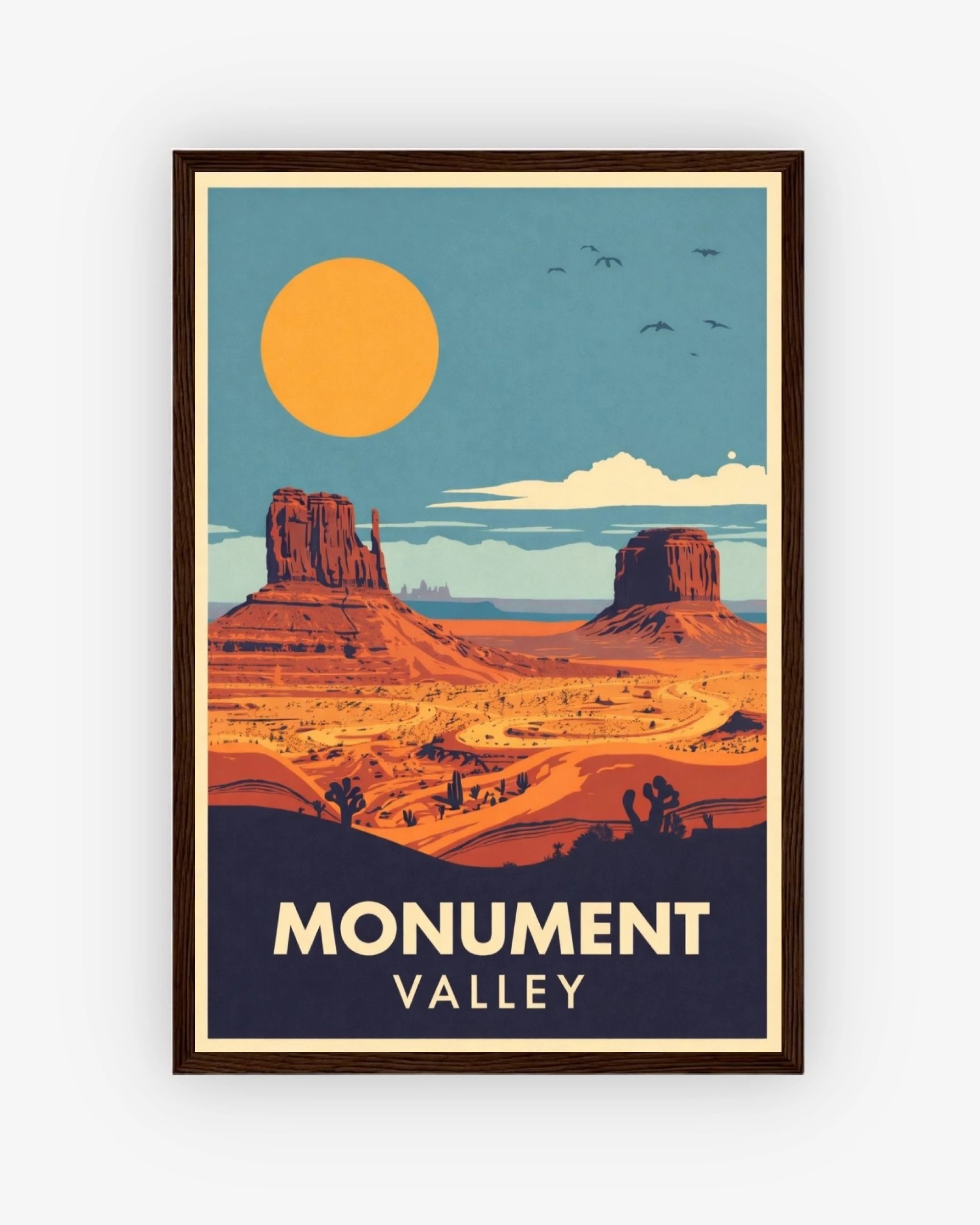 Monument Valley travel poster with dark wood frame