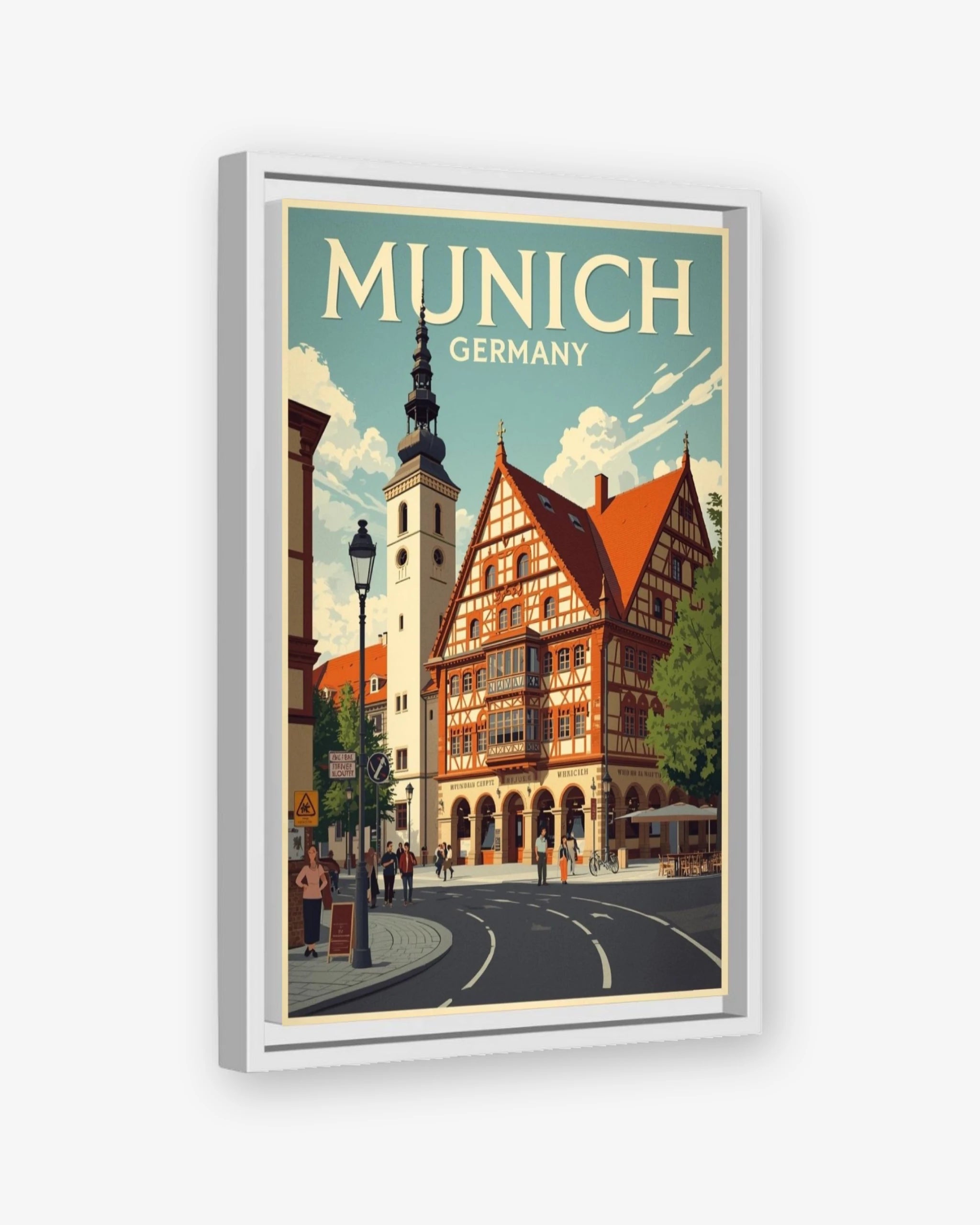Munich Germany travel poster white framed canvas