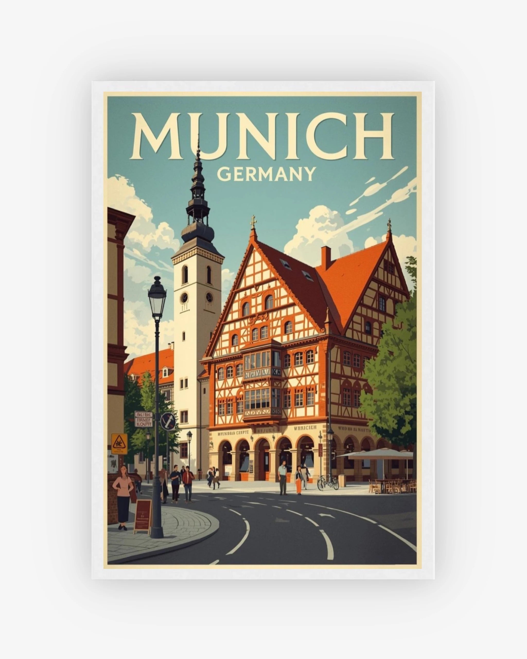 Munich Germany travel poster with white frame