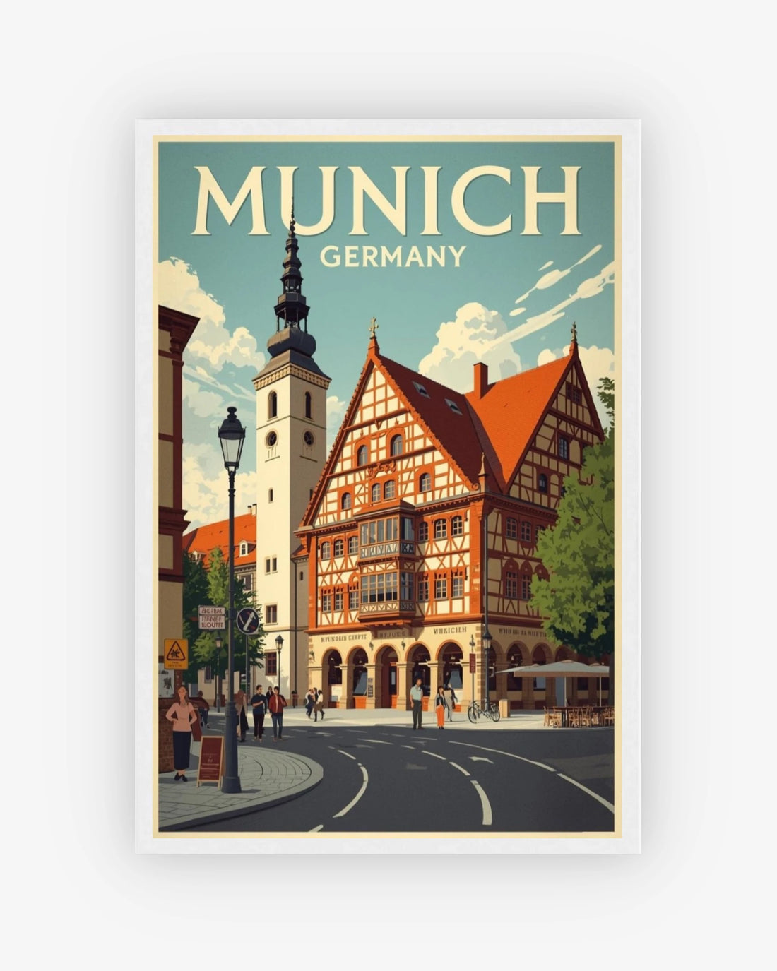 Munich Germany travel poster with white frame