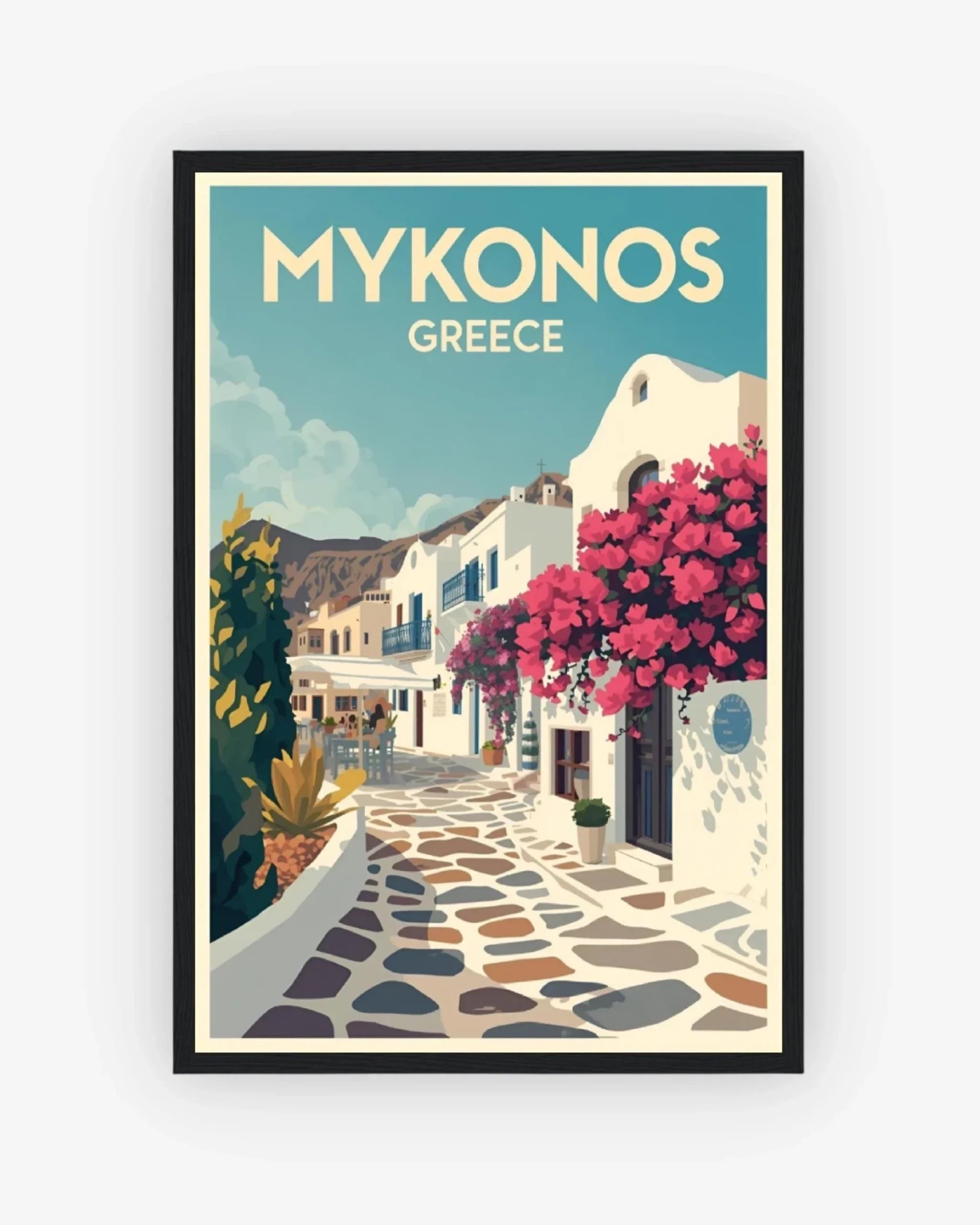 Mykonos Old Town, Greece Poster Black Frame Nomad Haus