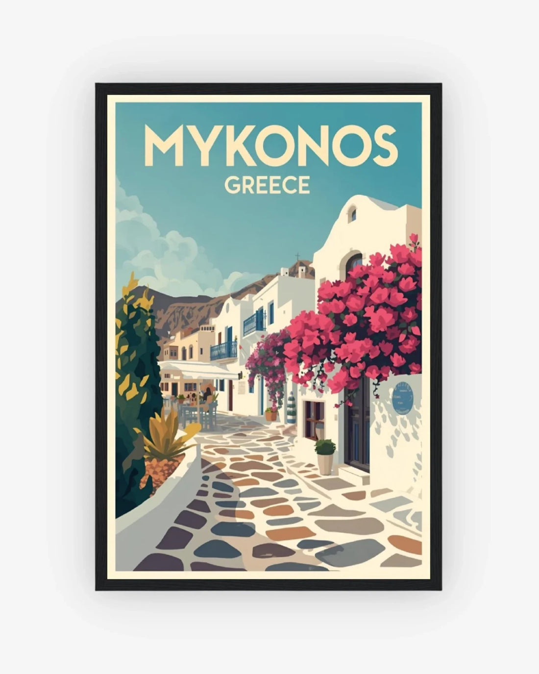 Mykonos Old Town, Greece Poster Black Frame Nomad Haus
