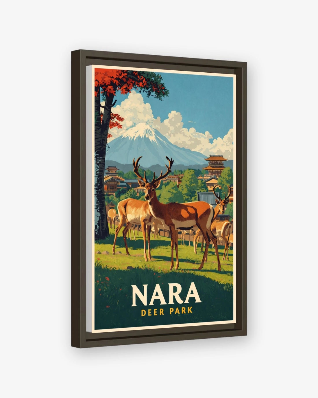 Nara Deer Park travel poster espresso framed canvas