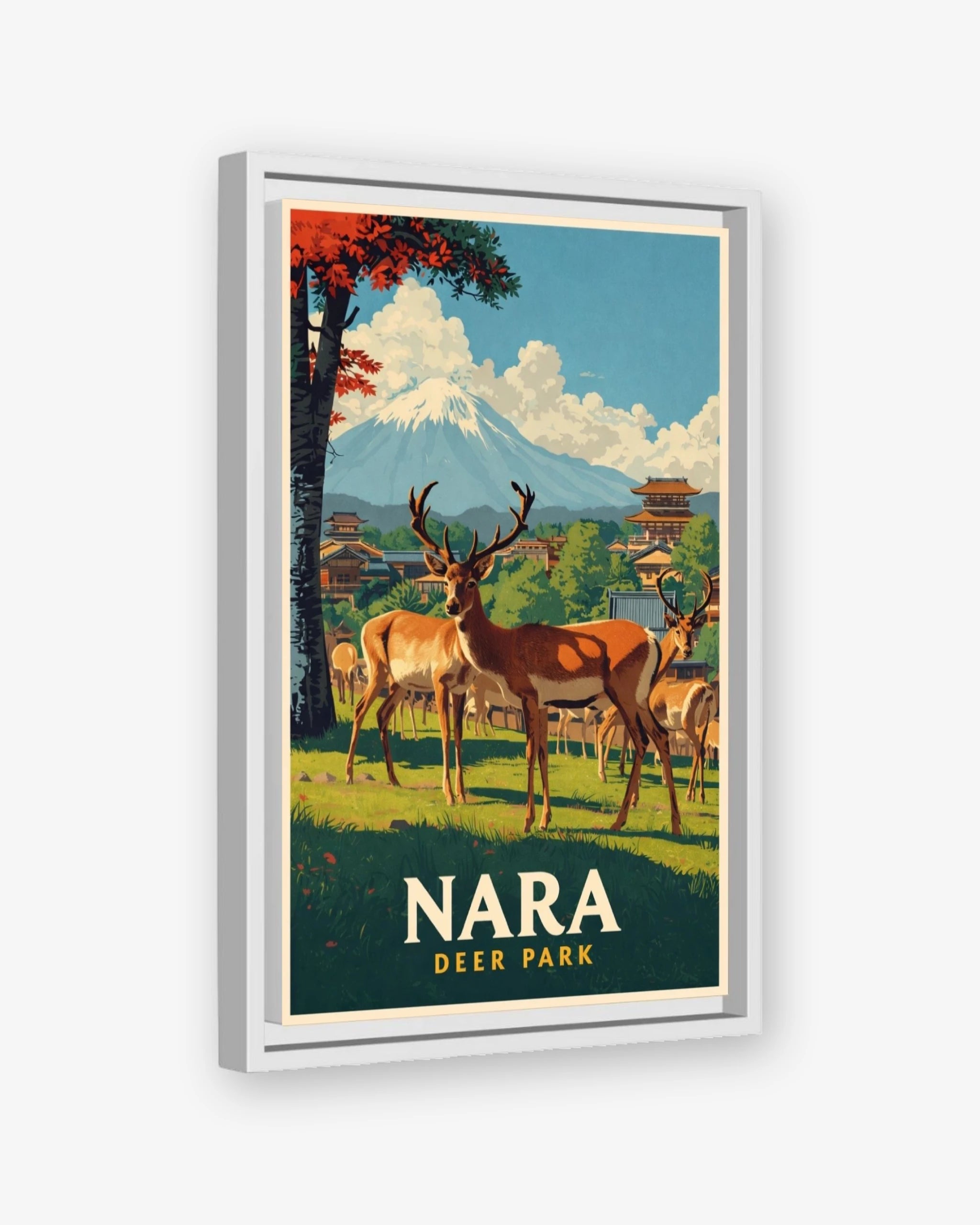 Nara Deer Park travel poster white framed canvas
