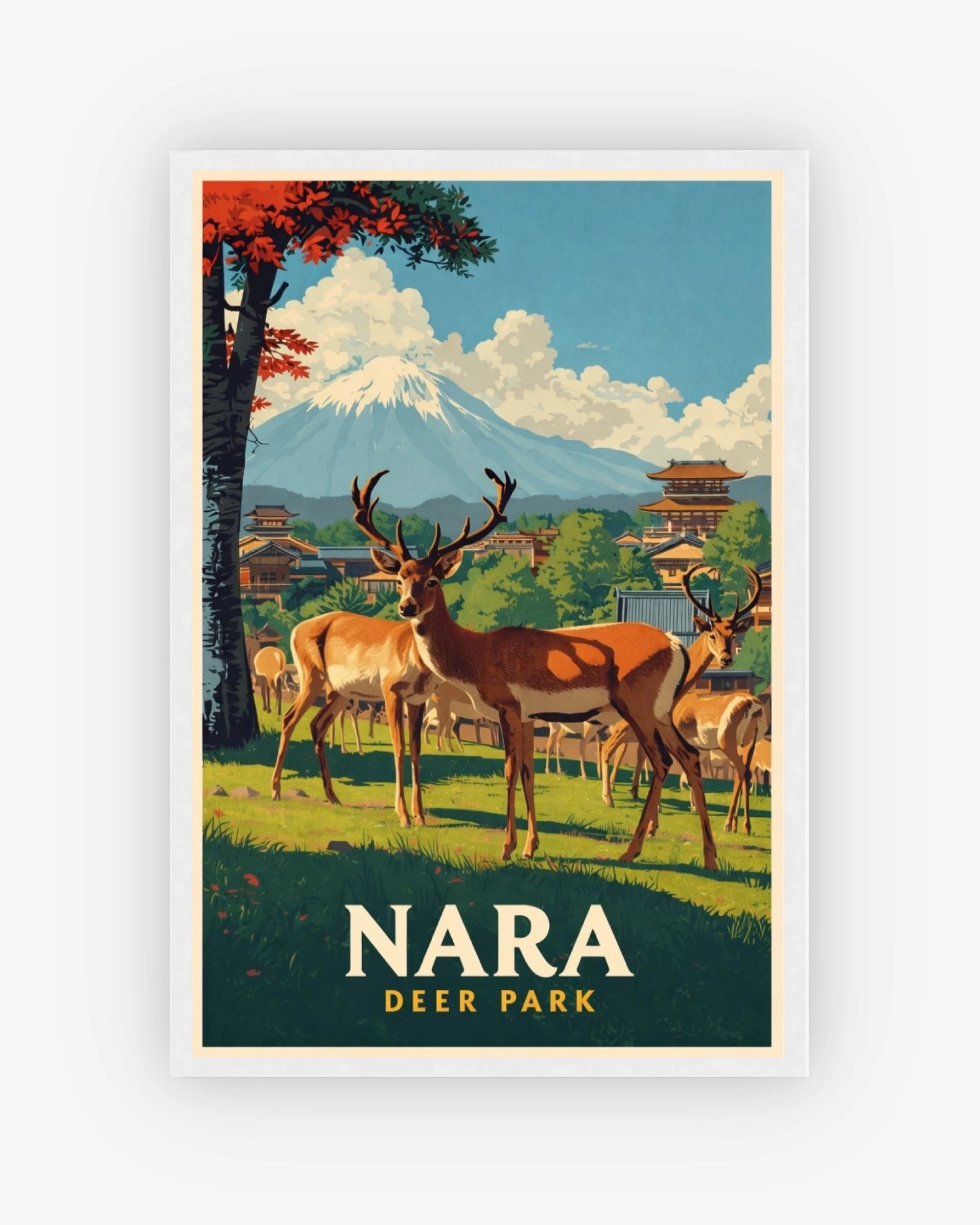 Nara Deer Park travel poster with white frame