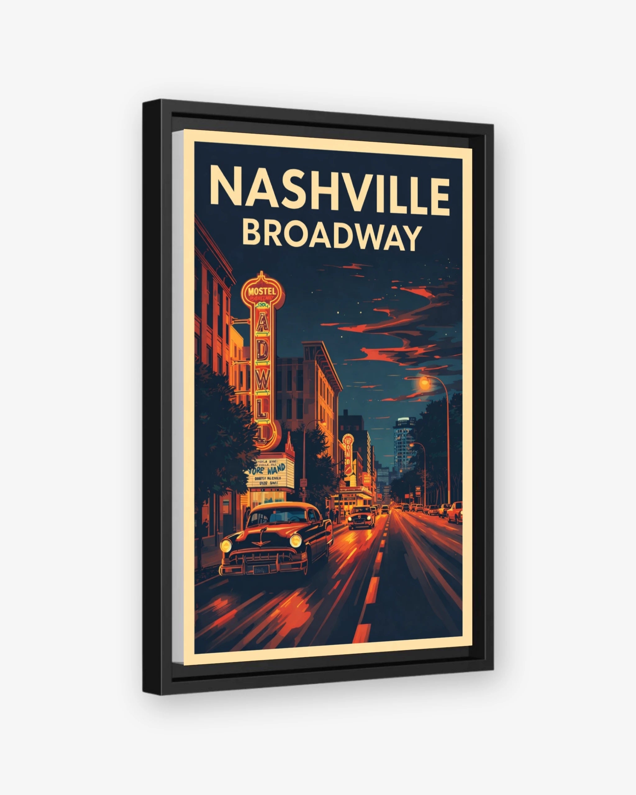 Nashville Broadway travel poster black framed canvas