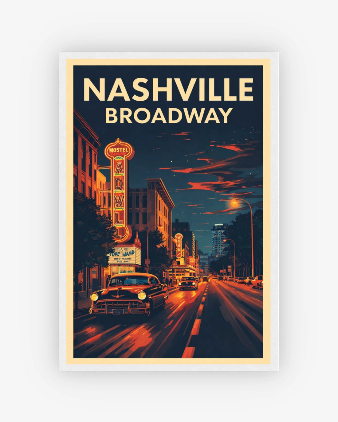 Nashville Broadway travel poster with white frame