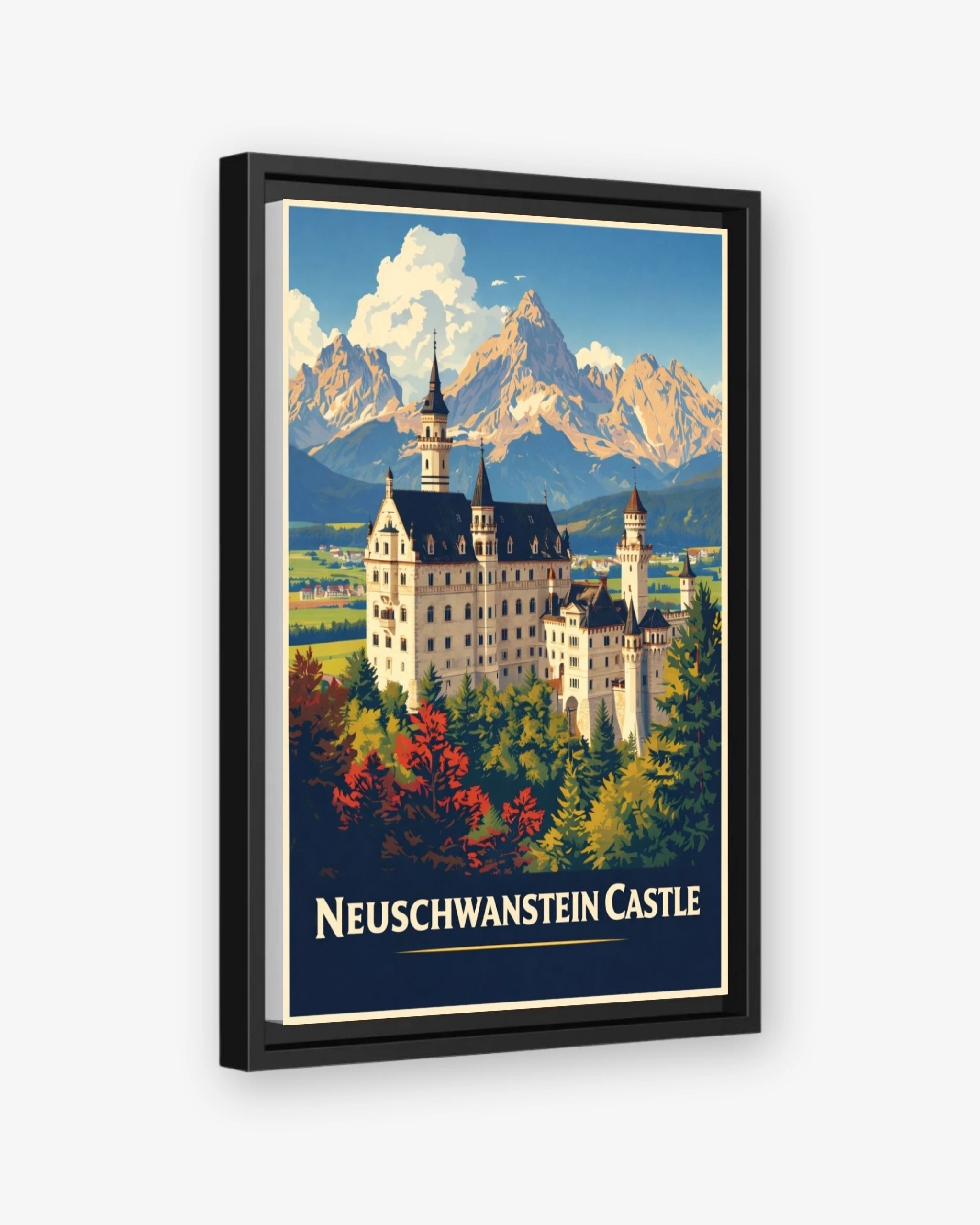 Neuschwanstein Castle travel poster black framed canvas
