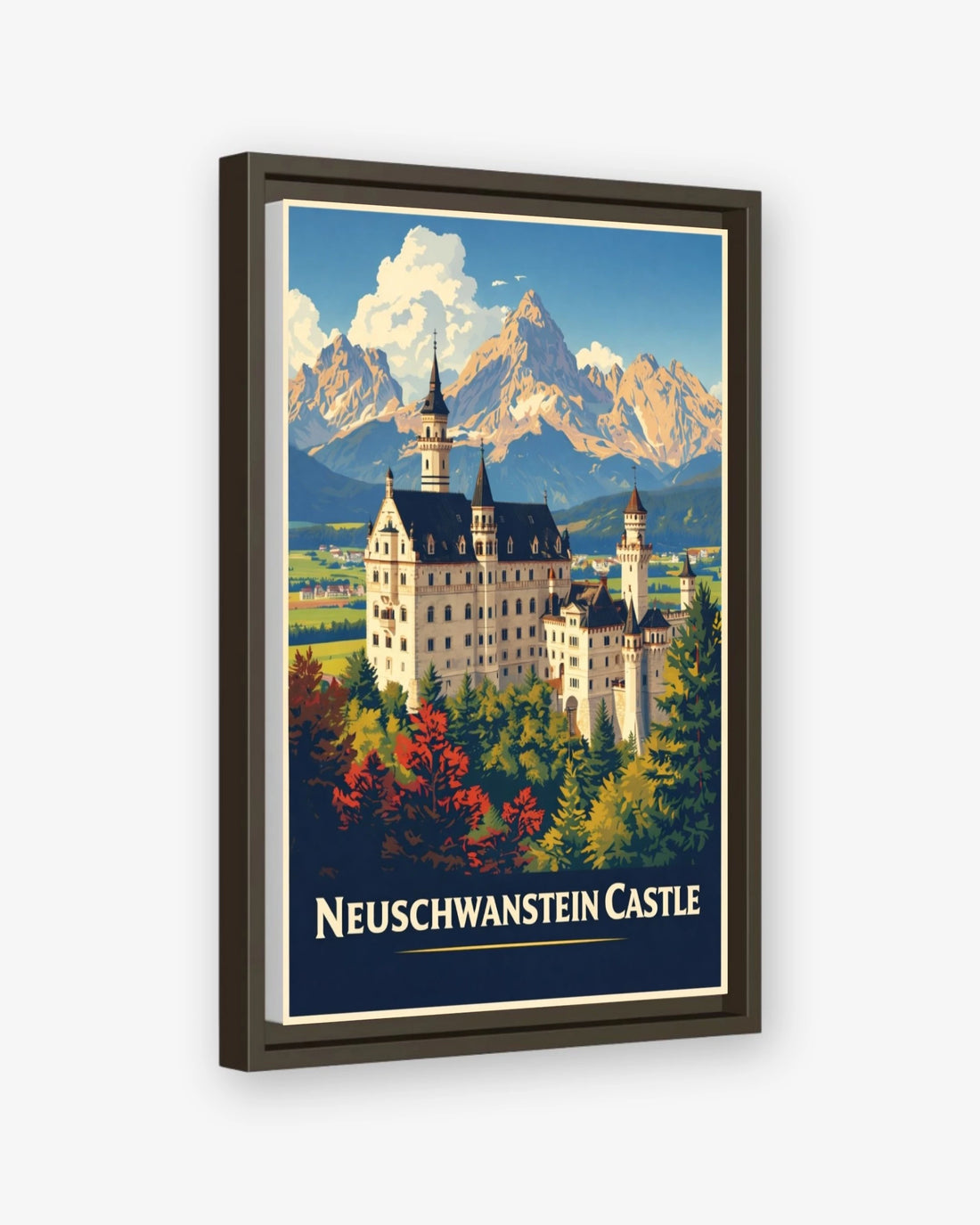 Neuschwanstein Castle travel poster espresso framed canvas