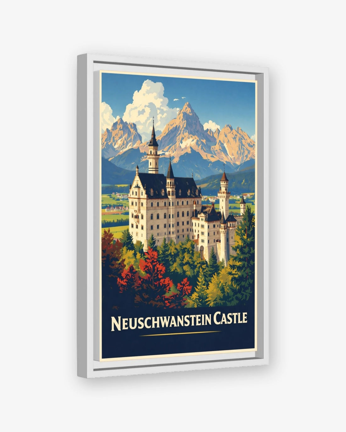 Neuschwanstein Castle travel poster white framed canvas