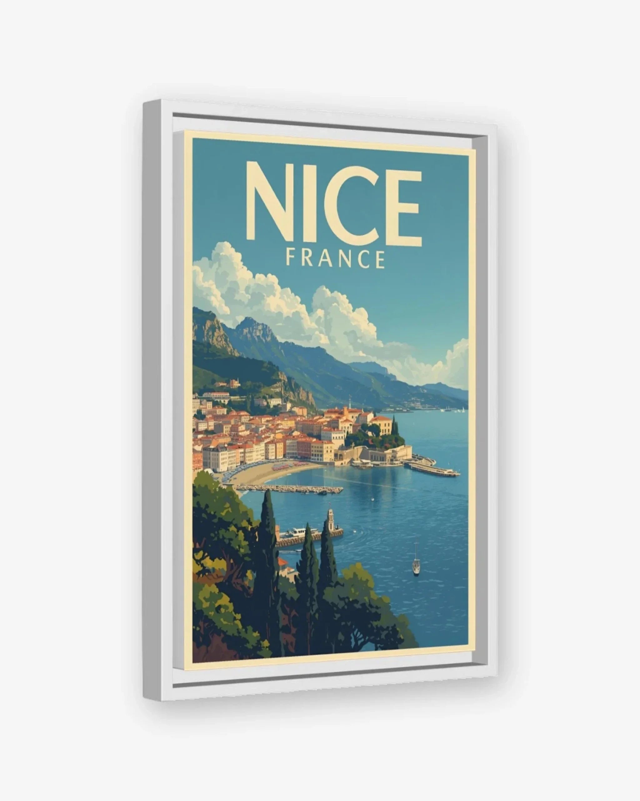 Nice Bay of Angels, France Canvas White Frame Nomad Haus