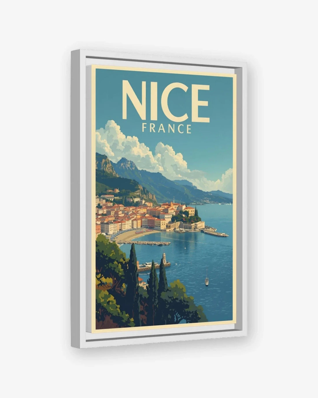 Nice Bay of Angels, France Canvas White Frame Nomad Haus