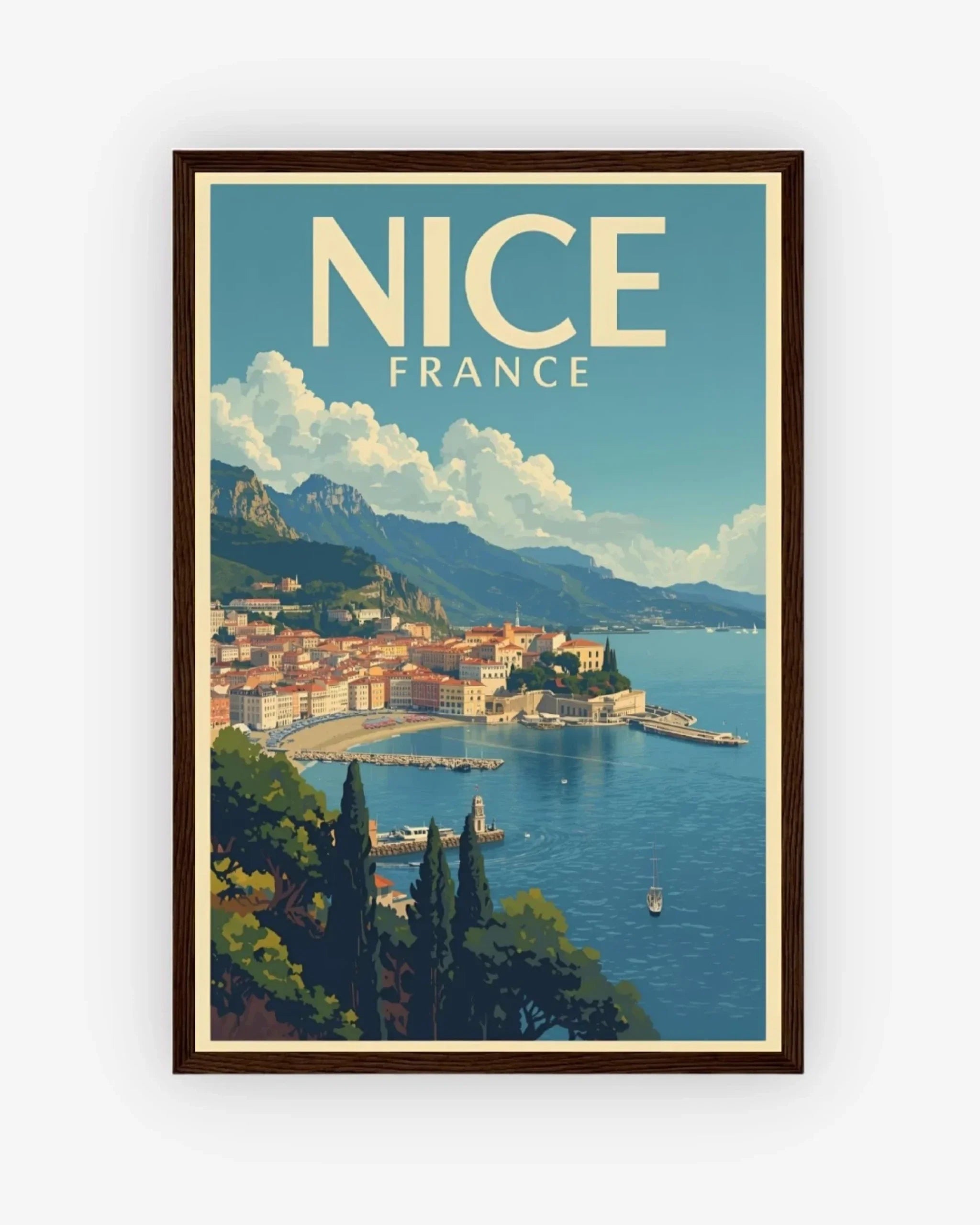 Nice Bay of Angels, France Poster Dark Wood Frame Nomad Haus