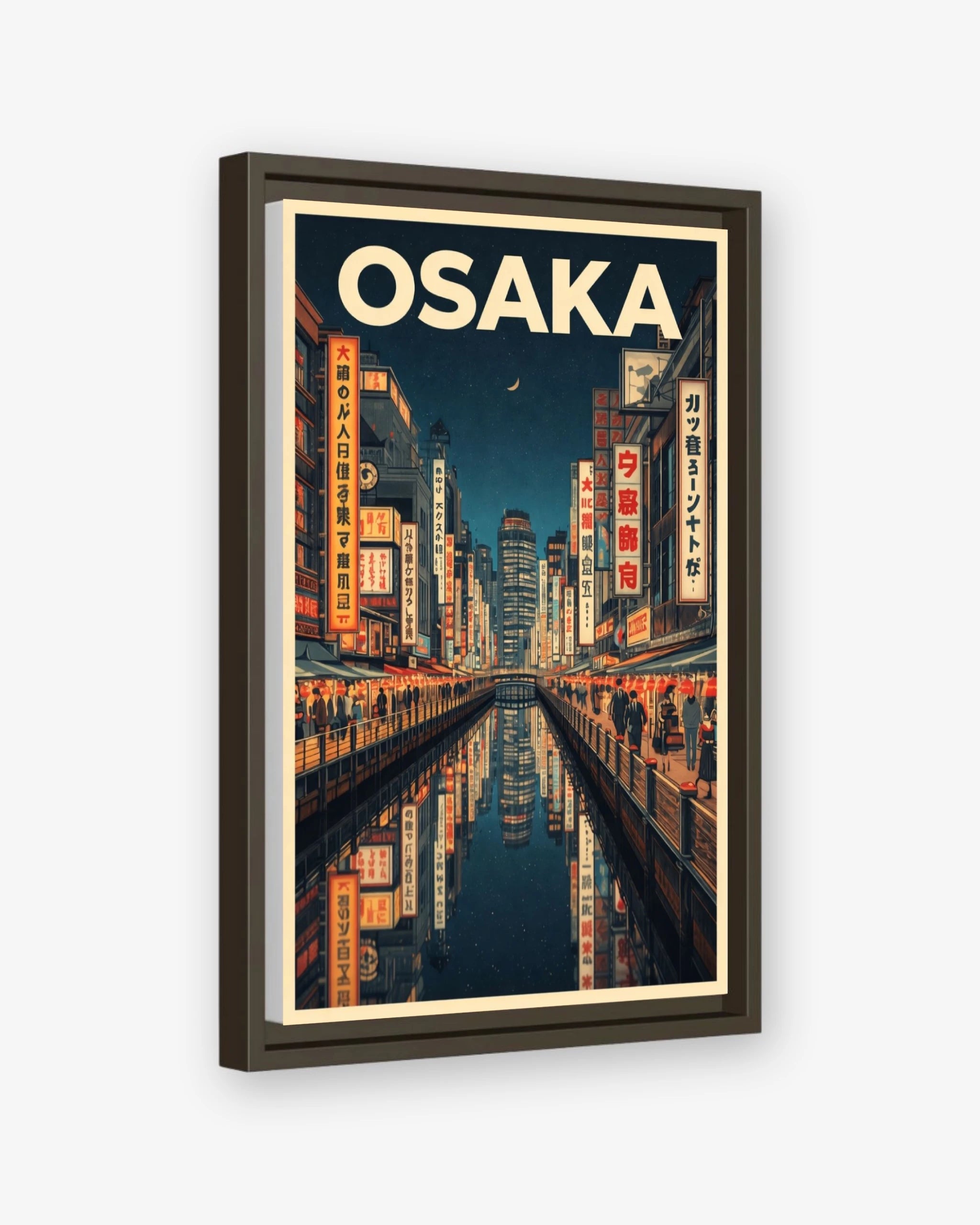 Osaka travel poster espresso framed canvas