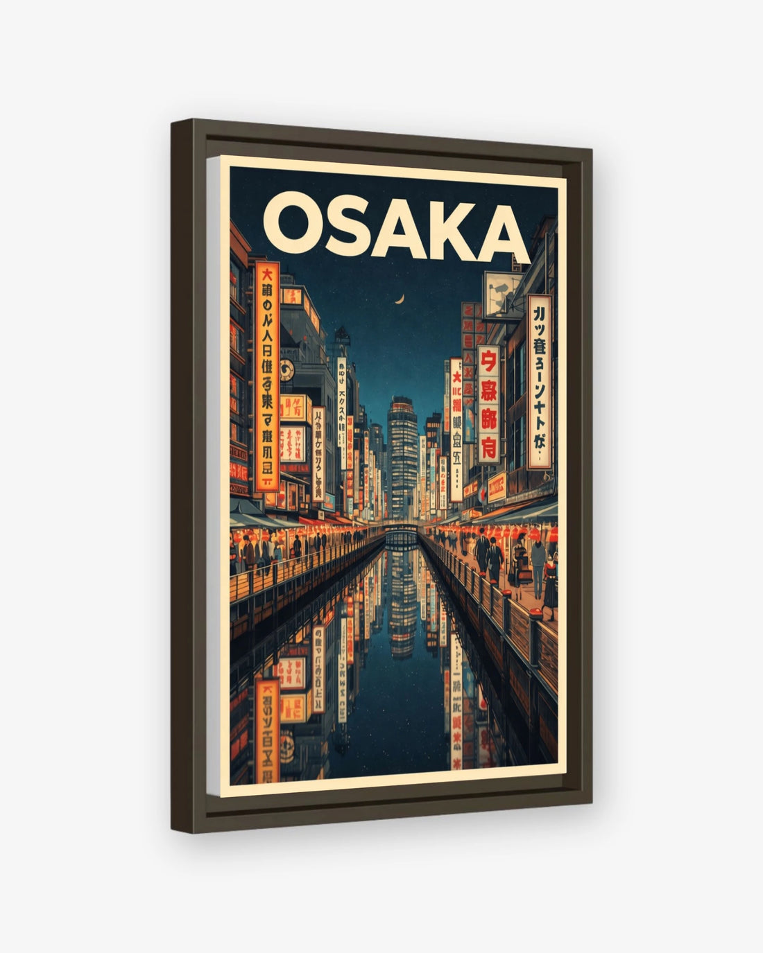 Osaka travel poster espresso framed canvas
