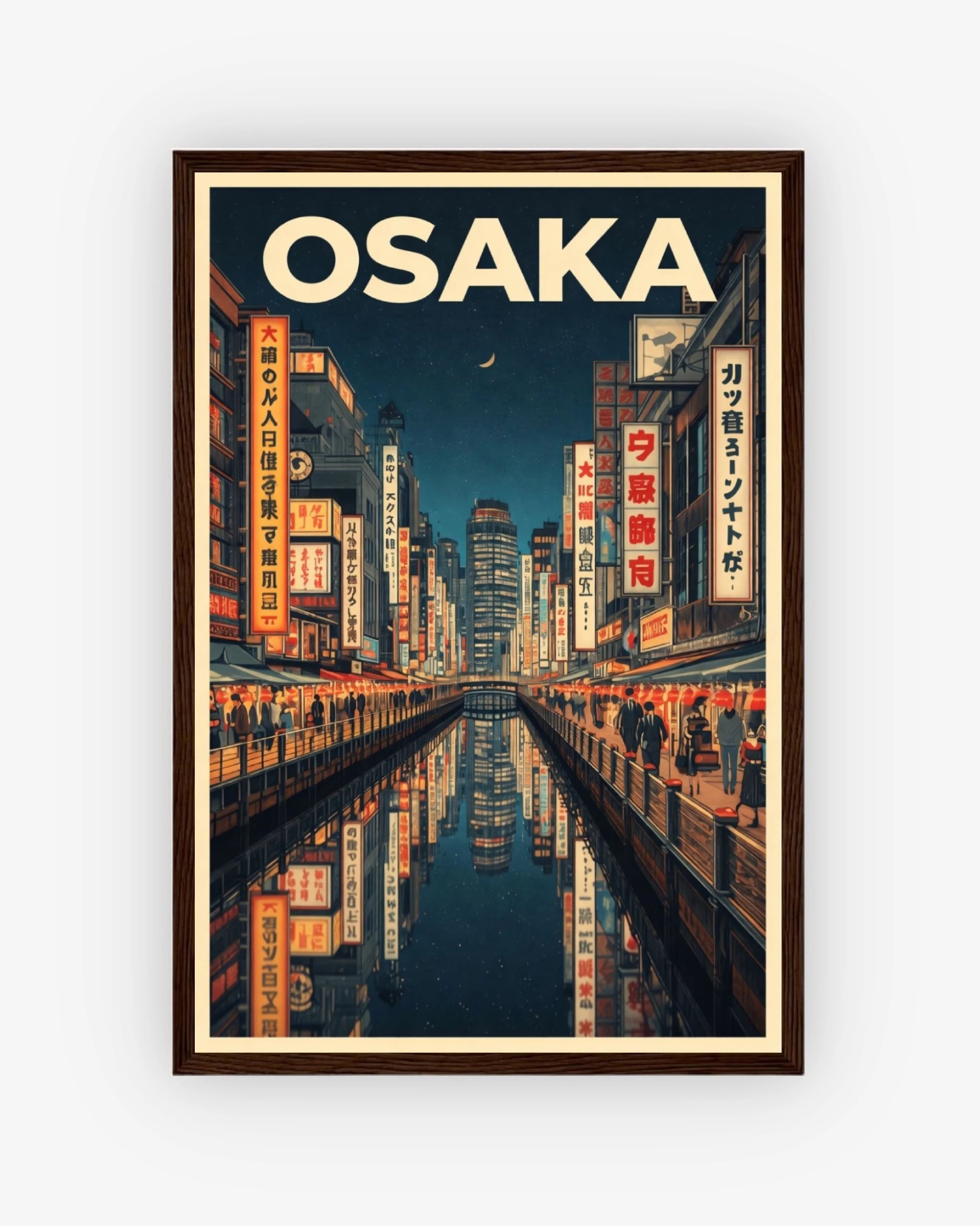 Osaka travel poster with dark wood frame