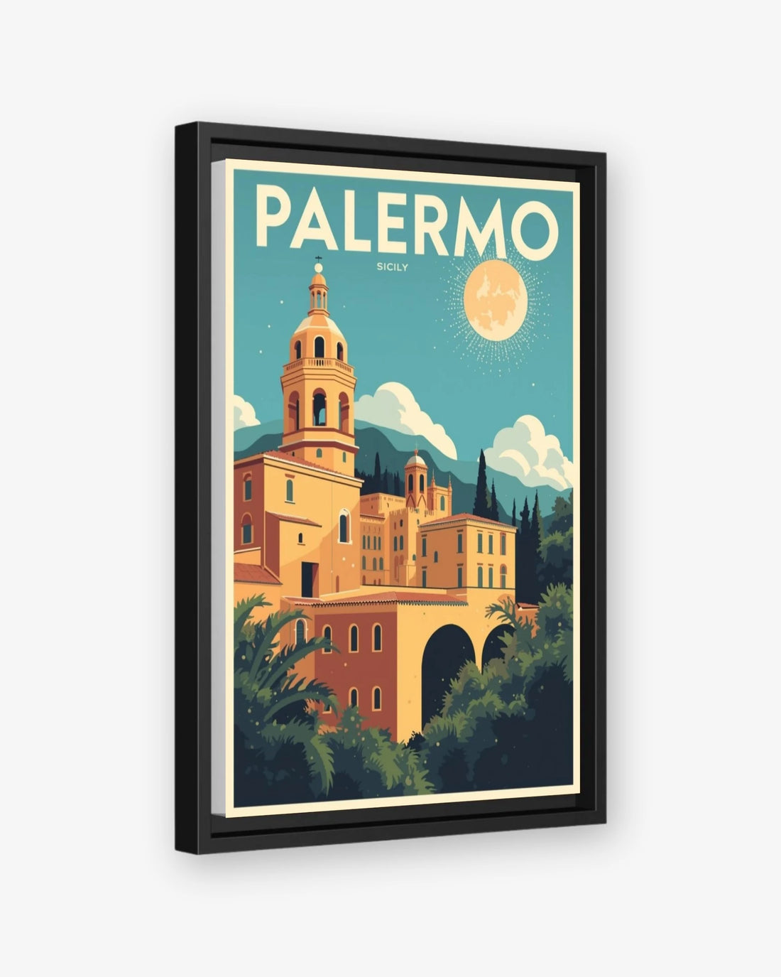 Palermo Sicily travel poster black framed canvas