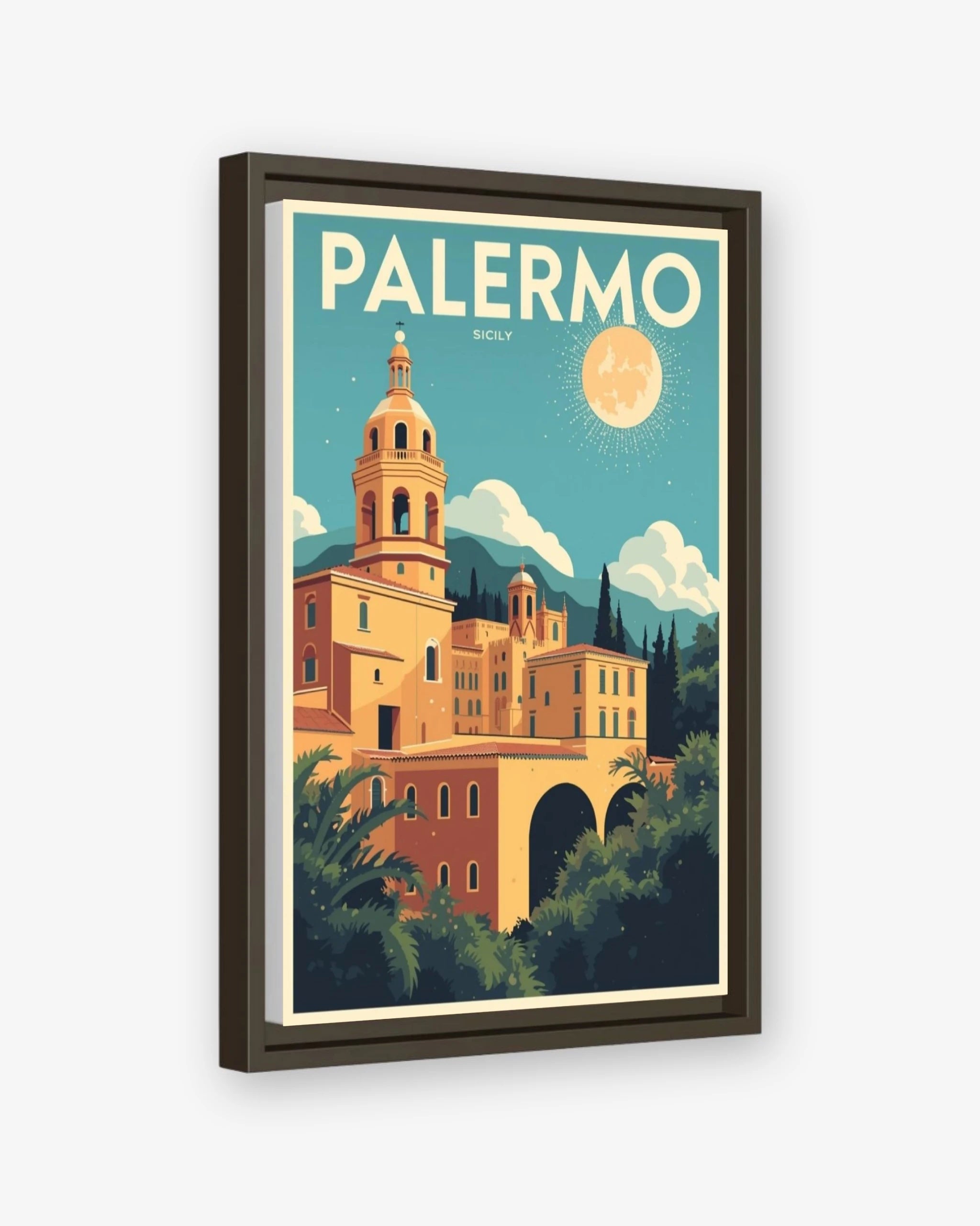 Palermo Sicily travel poster espresso framed canvas