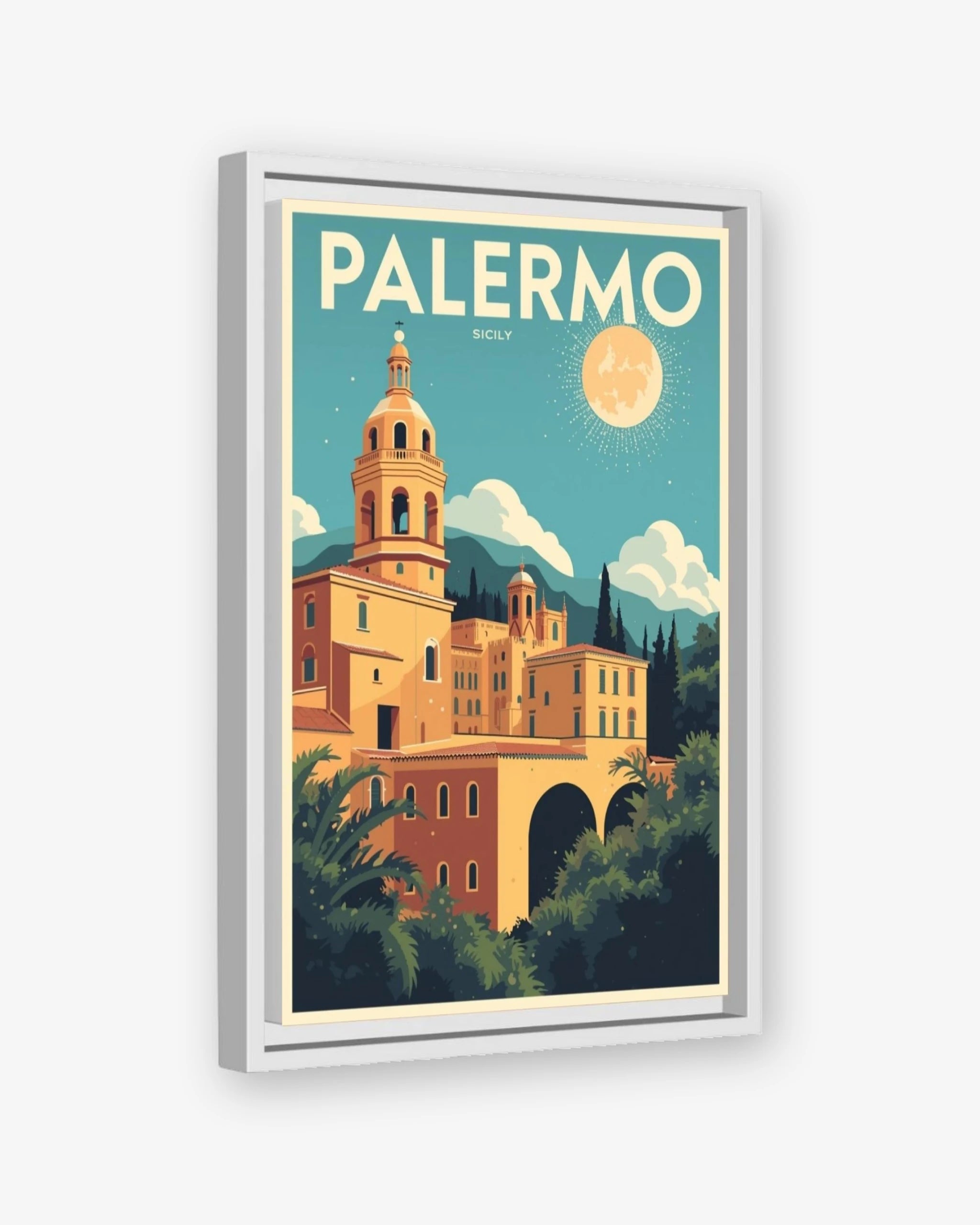 Palermo Sicily travel poster white framed canvas