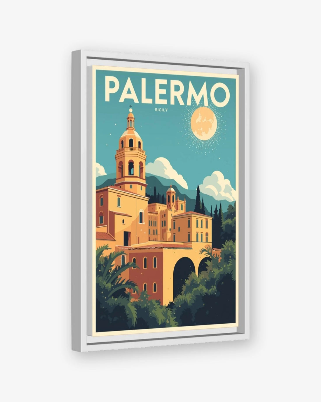 Palermo Sicily travel poster white framed canvas