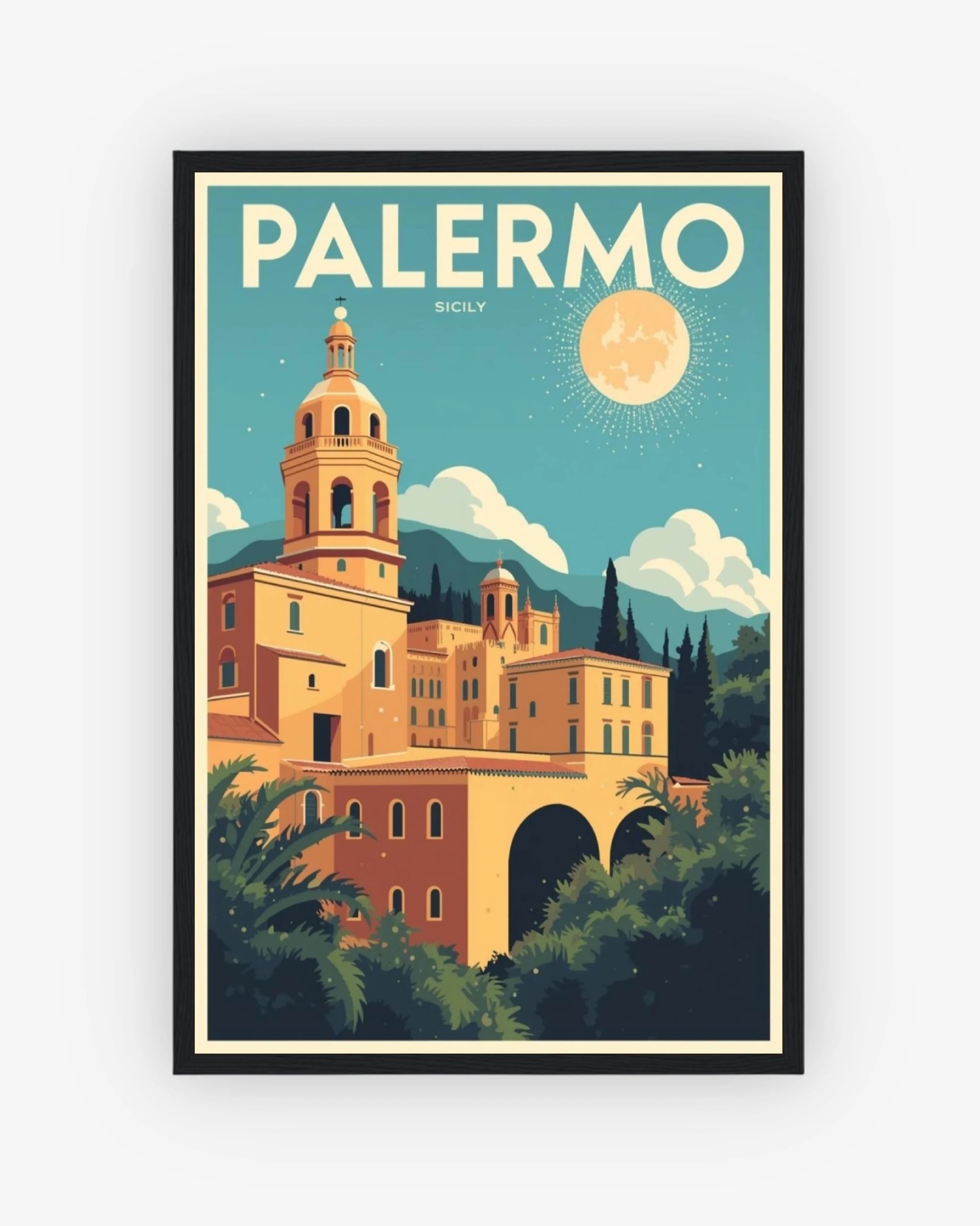 Palermo Sicily travel poster with black frame