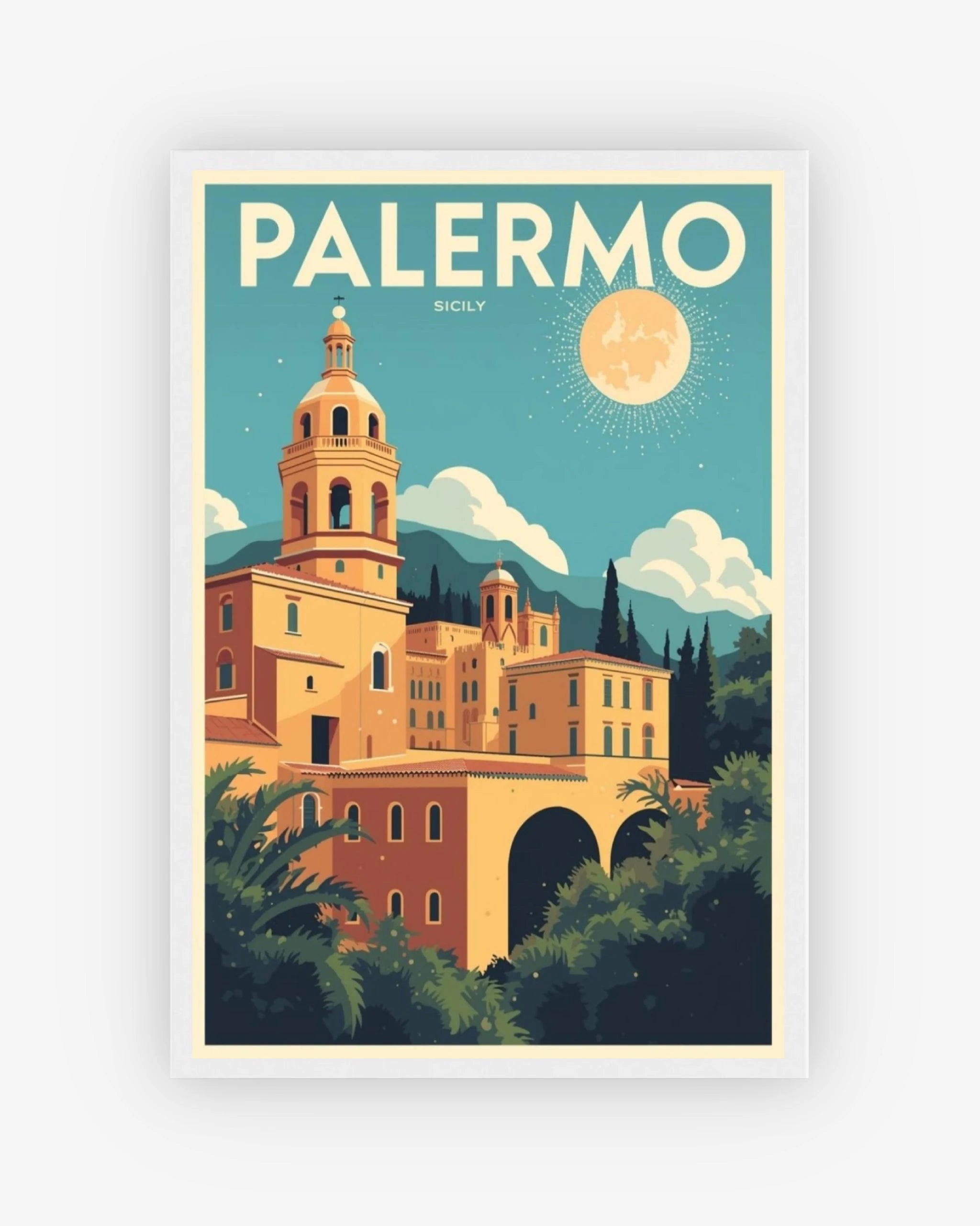Palermo Sicily travel poster with white frame
