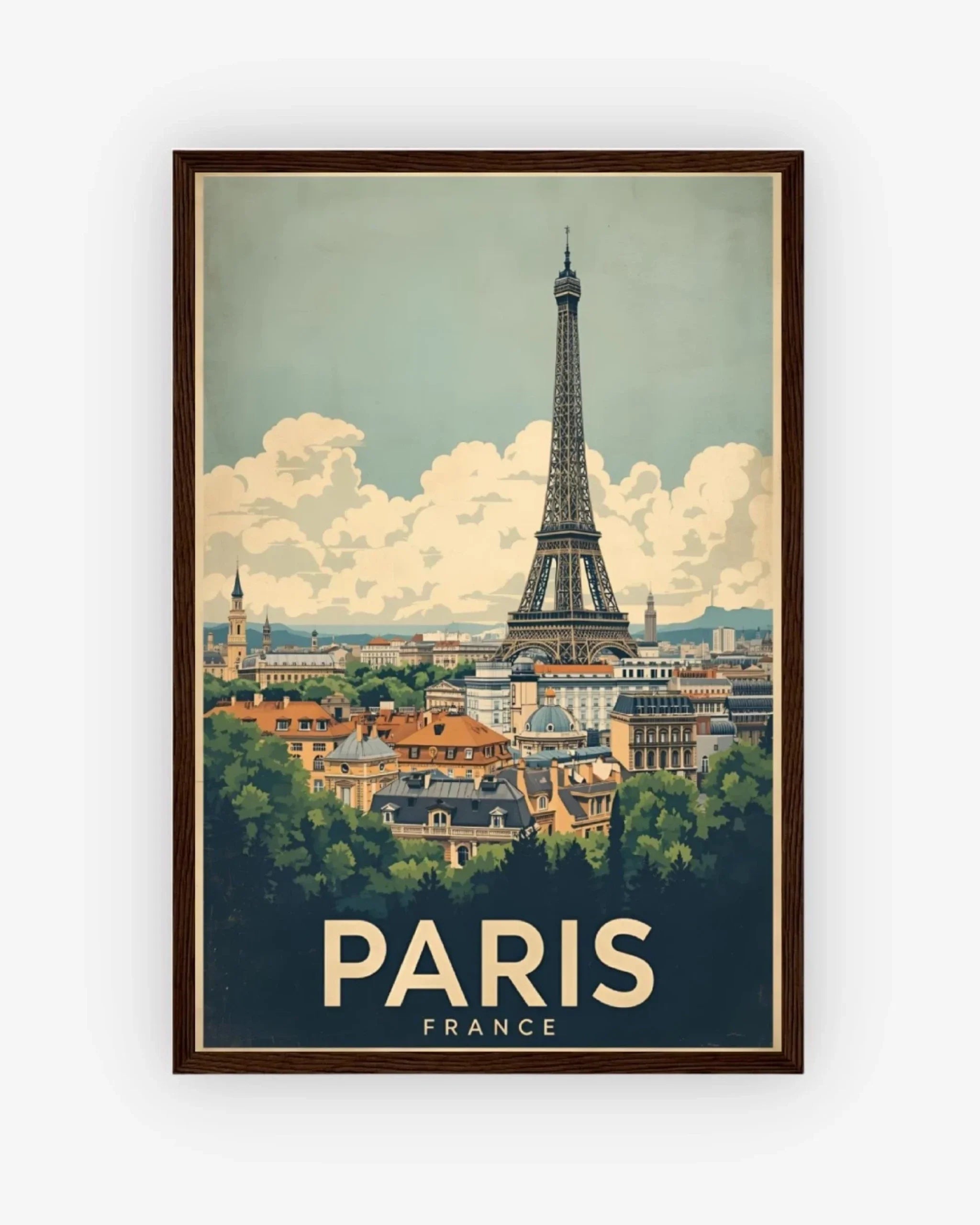 Paris Eiffel Tower, France Poster Dark Wood Frame Nomad Haus