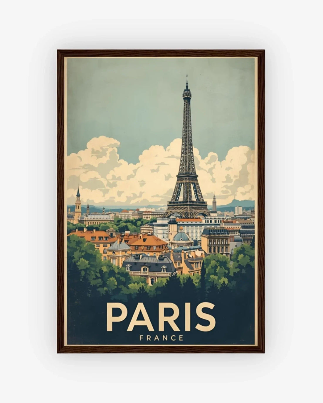 Paris Eiffel Tower, France Poster Dark Wood Frame Nomad Haus