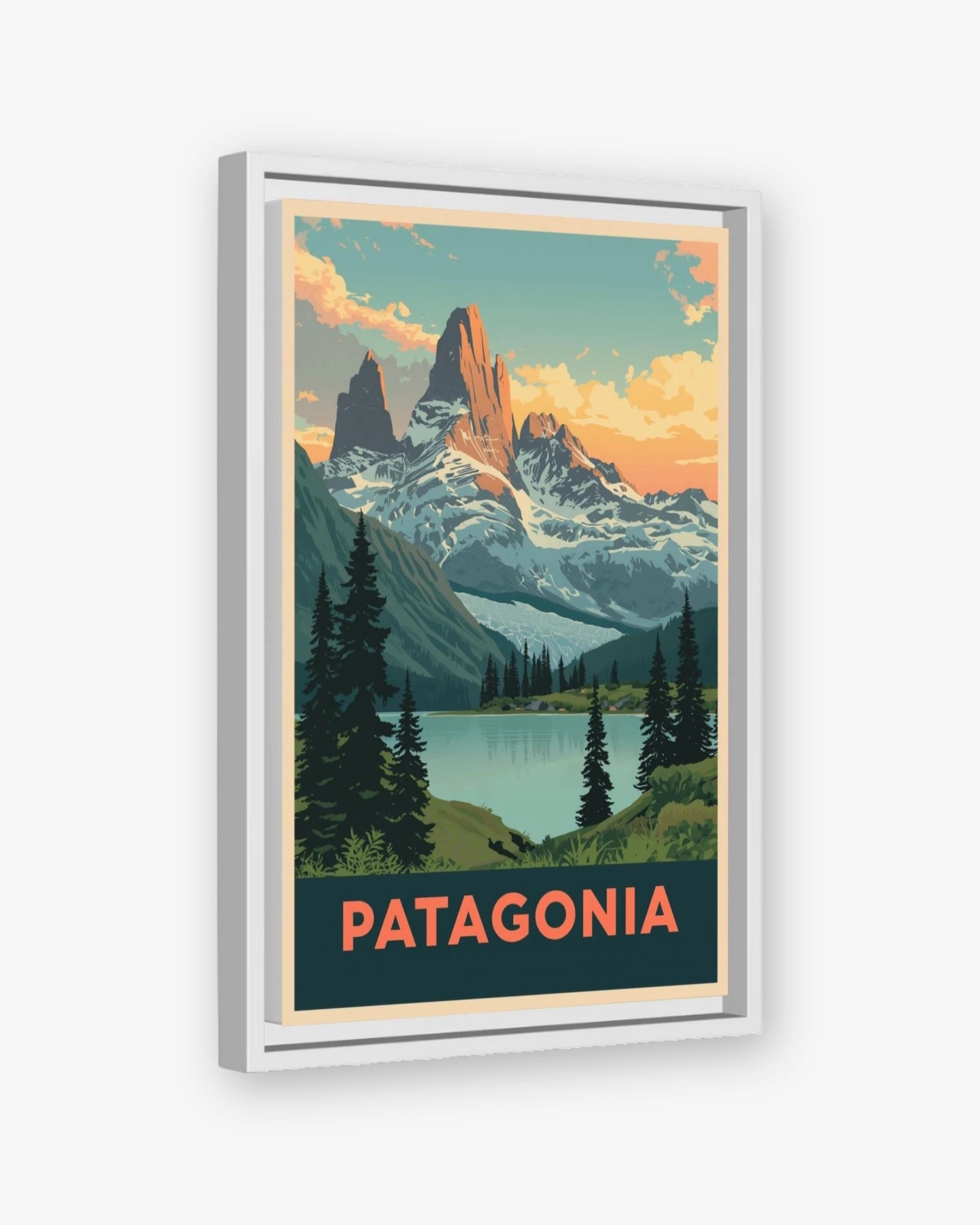 Patagonia travel poster white framed canvas