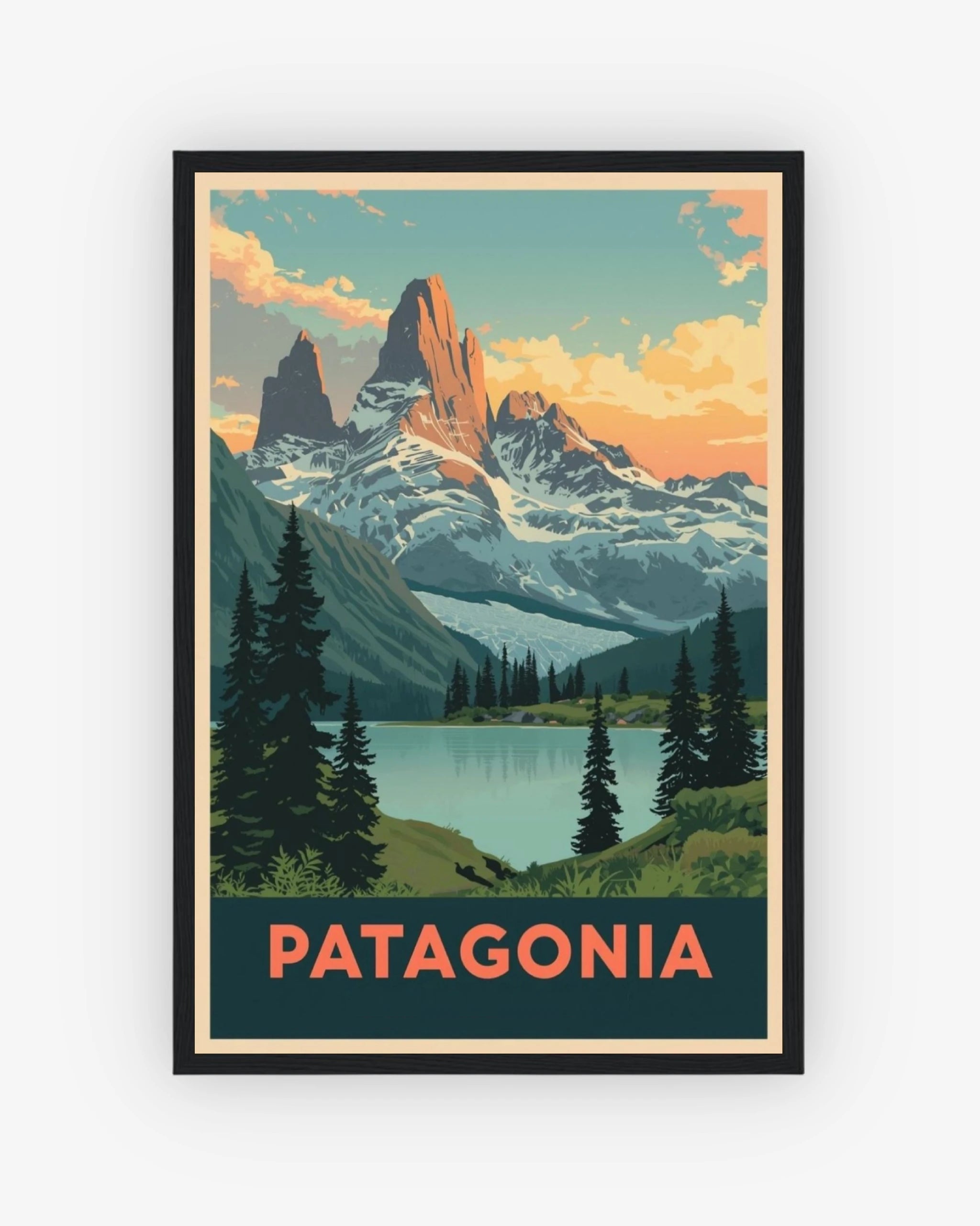 Patagonia travel poster with black frame