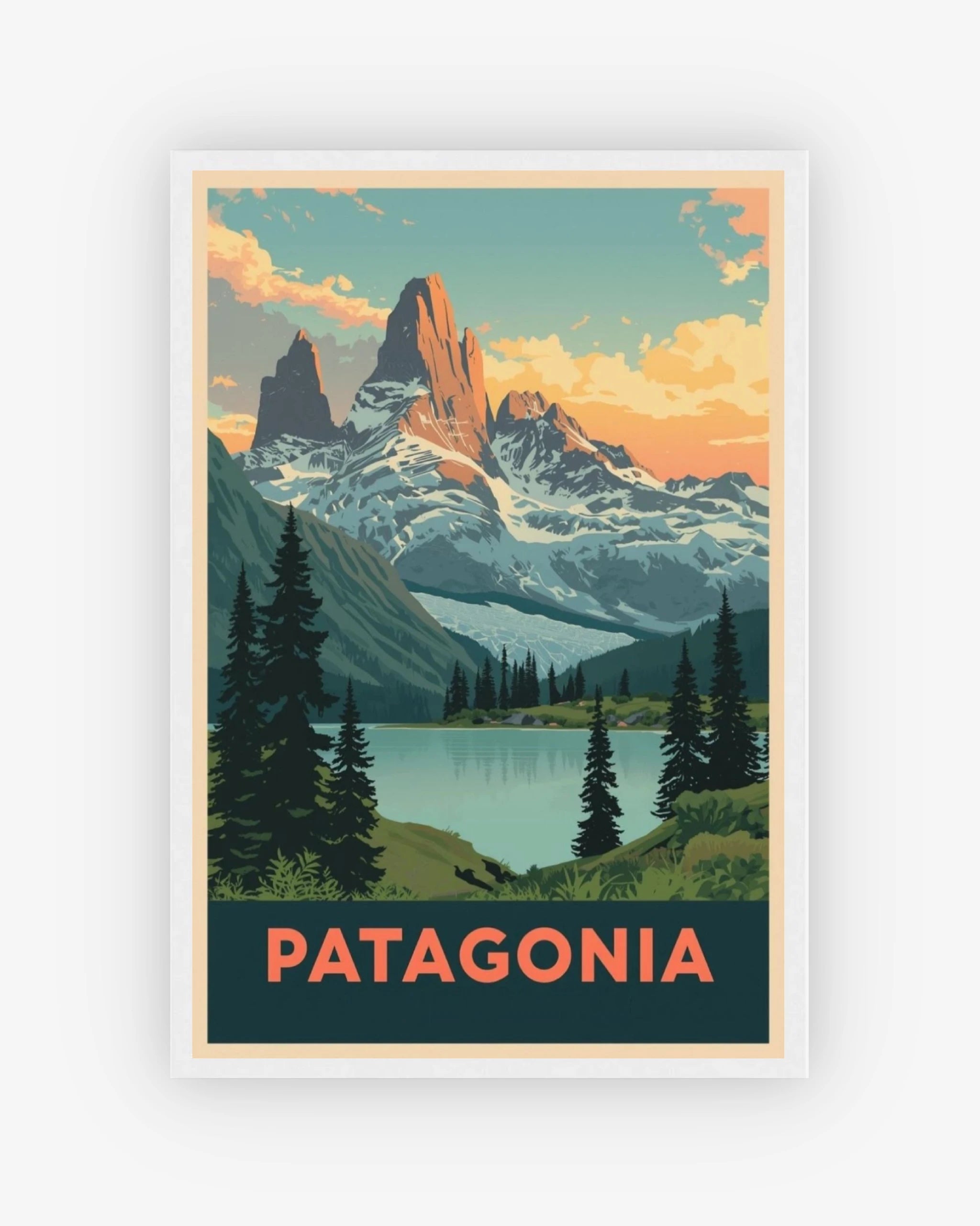 Patagonia travel poster with white frame