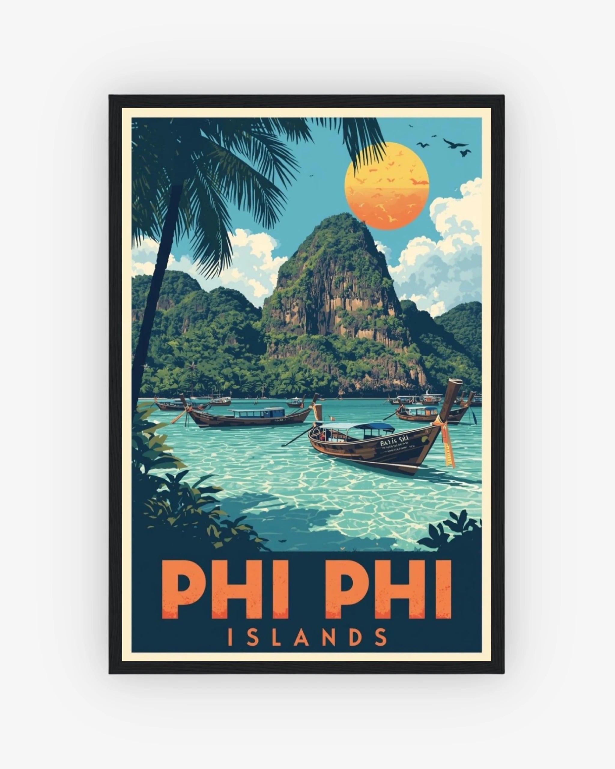 Phi Phi Islands travel poster with black frame