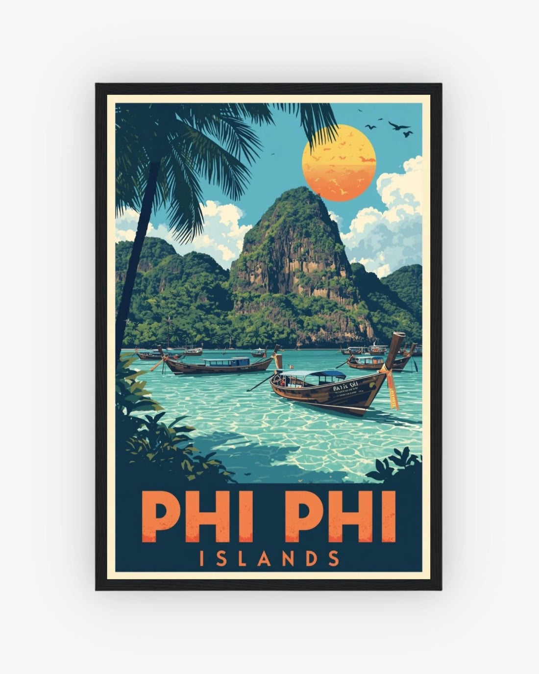 Phi Phi Islands travel poster with black frame