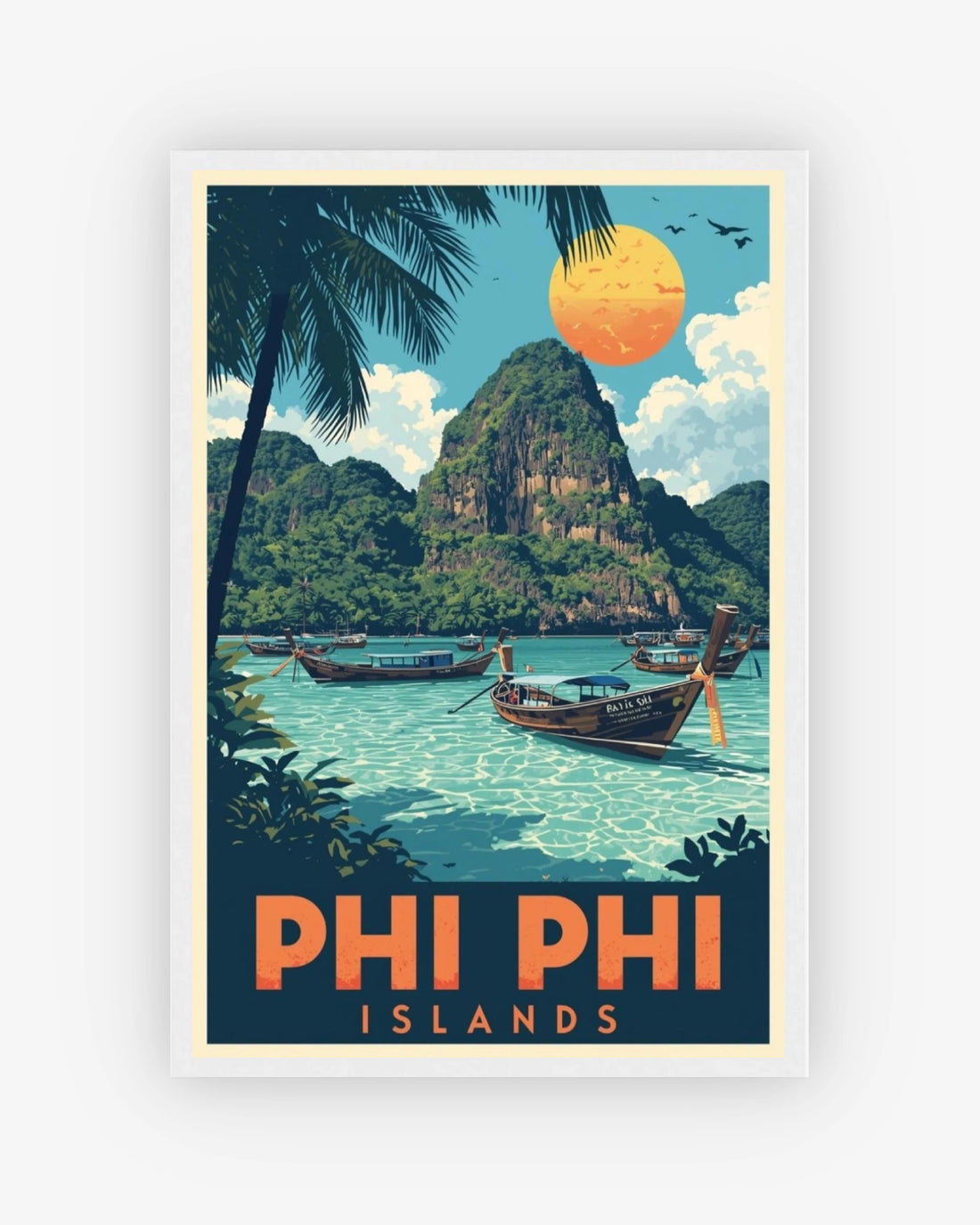 Phi Phi Islands travel poster with white frame