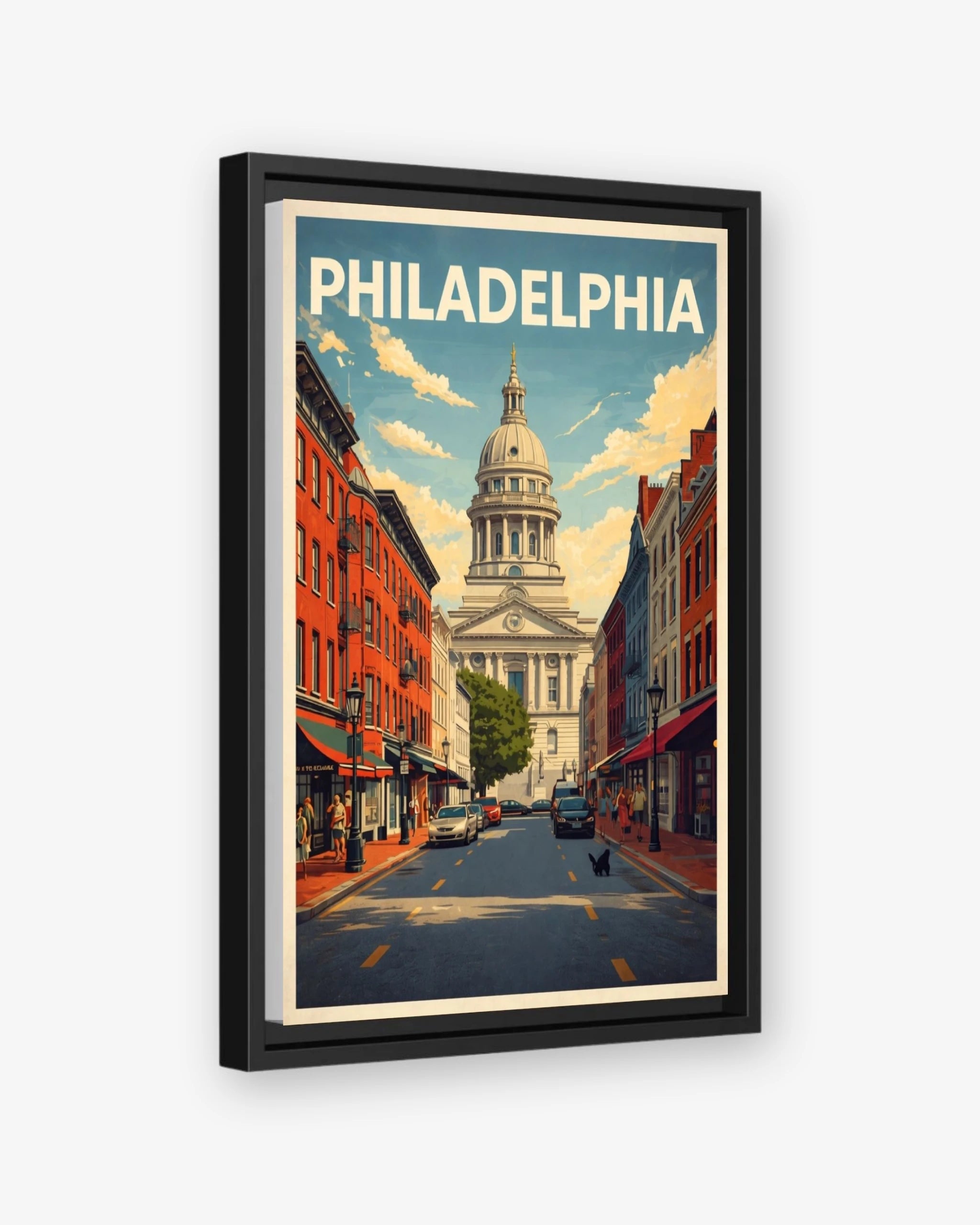 Philadelphia travel poster black framed canvas