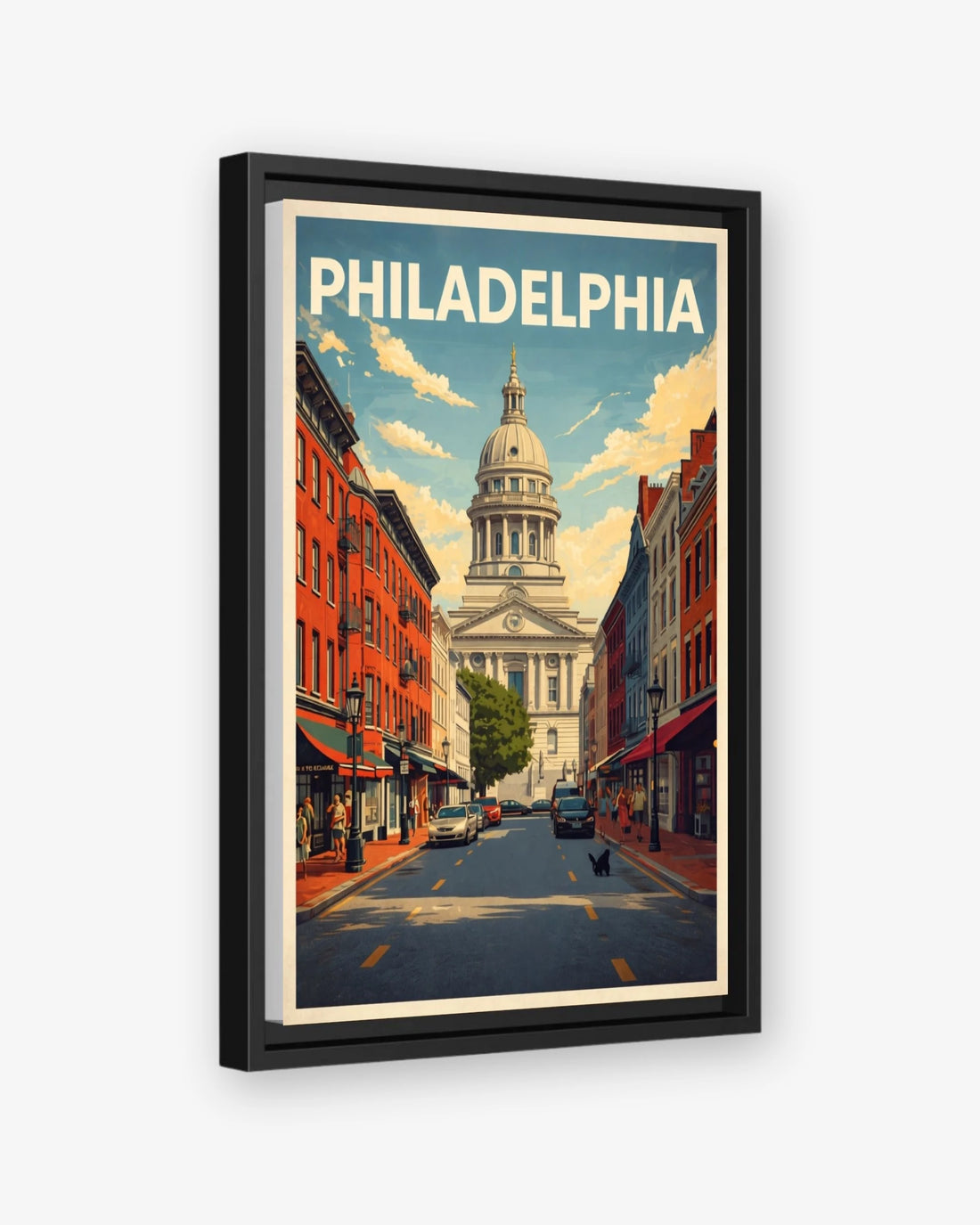 Philadelphia travel poster black framed canvas