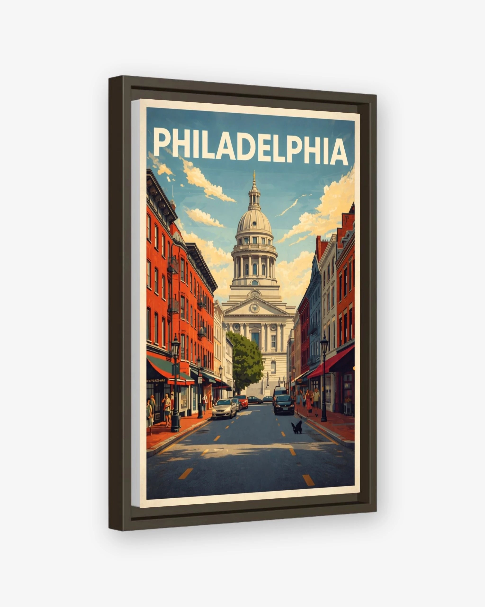 Philadelphia travel poster espresso framed canvas